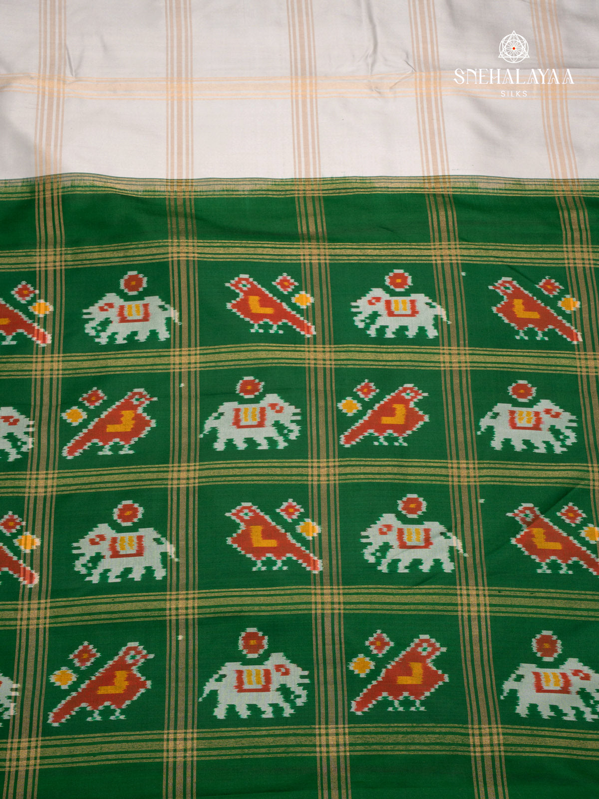 Off White Kanjivaram Patola Silk Saree
