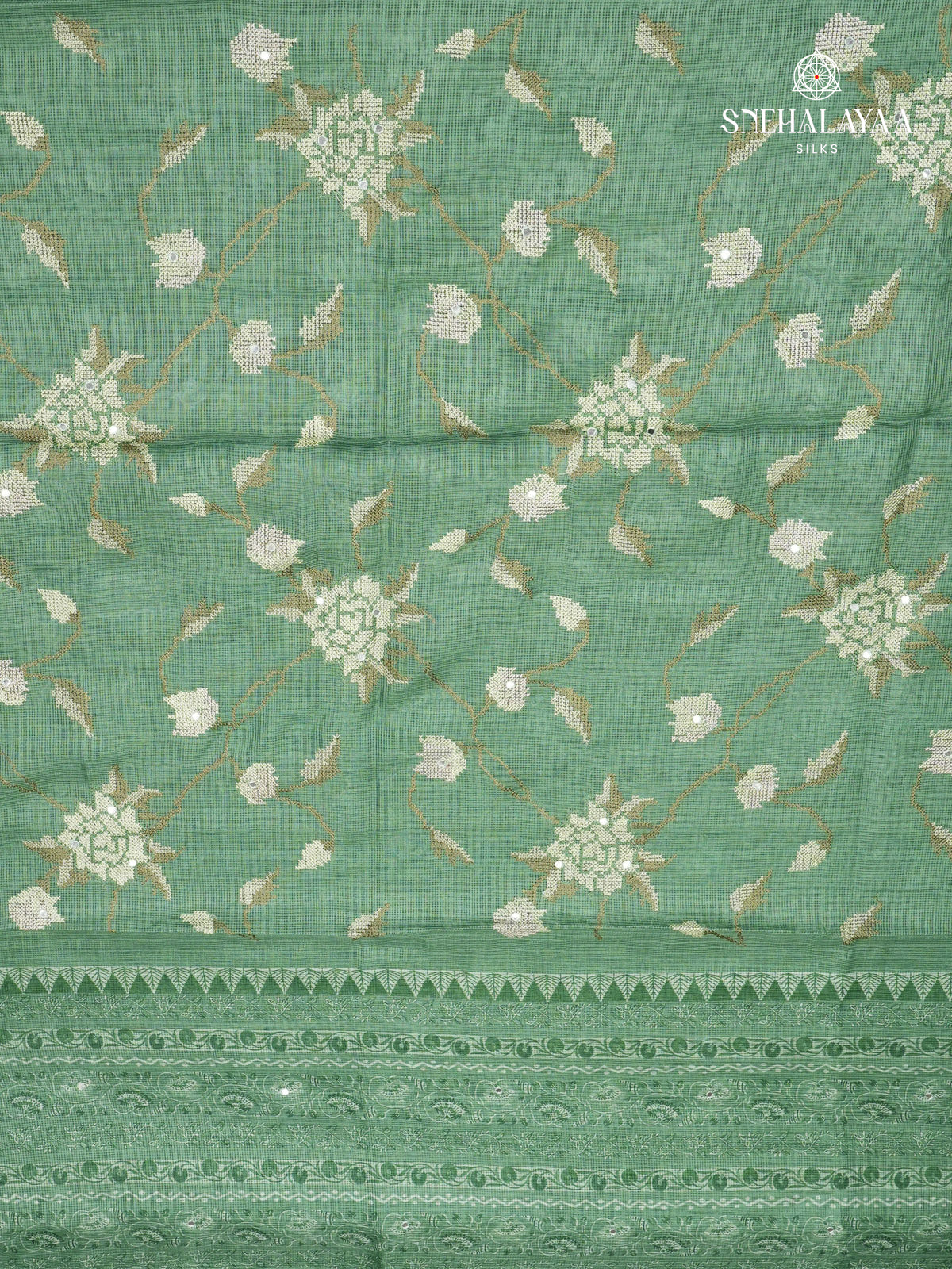 Pastel Green Kota Embroidery Saree