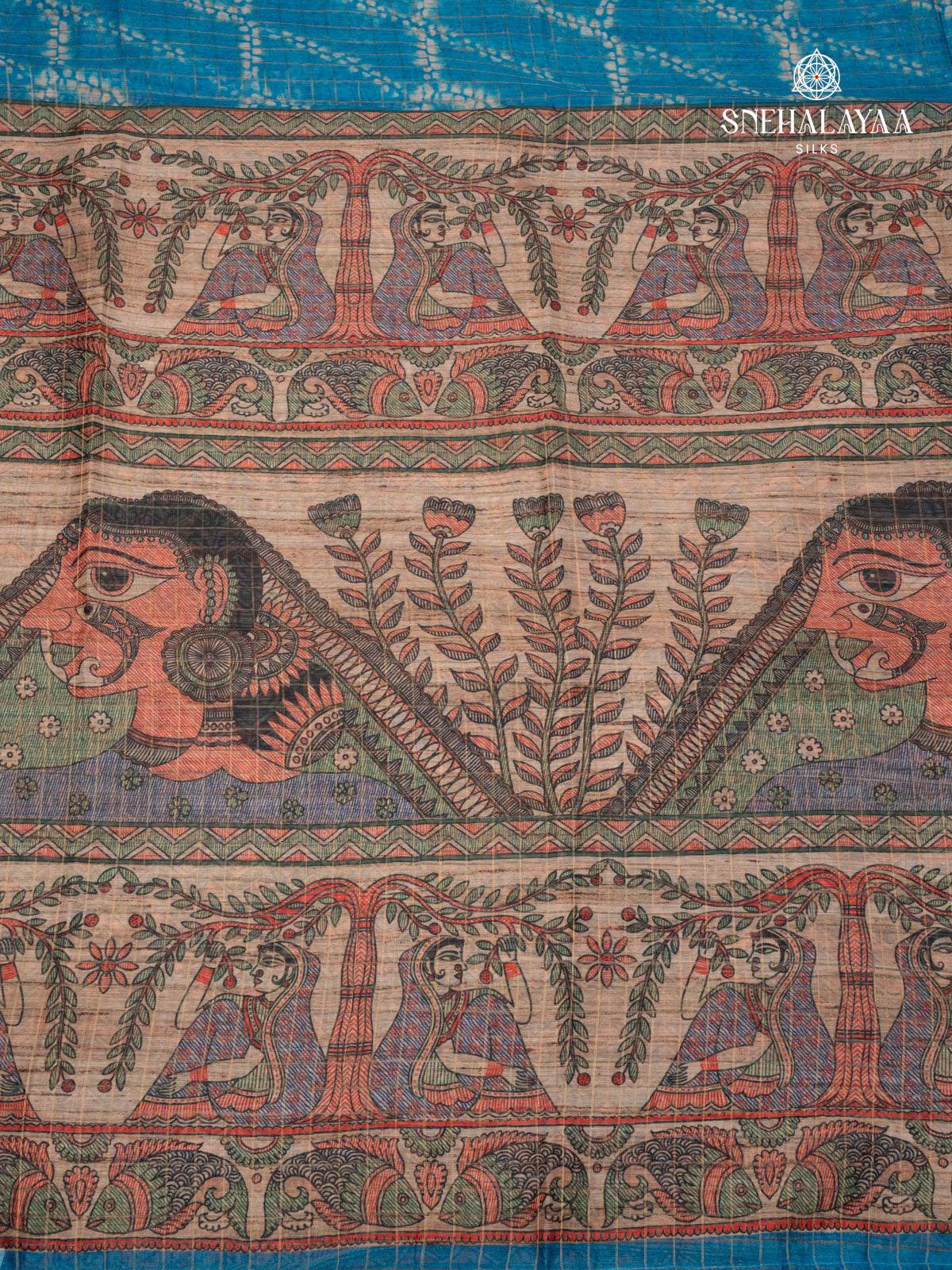 Blue Madhubani Saree