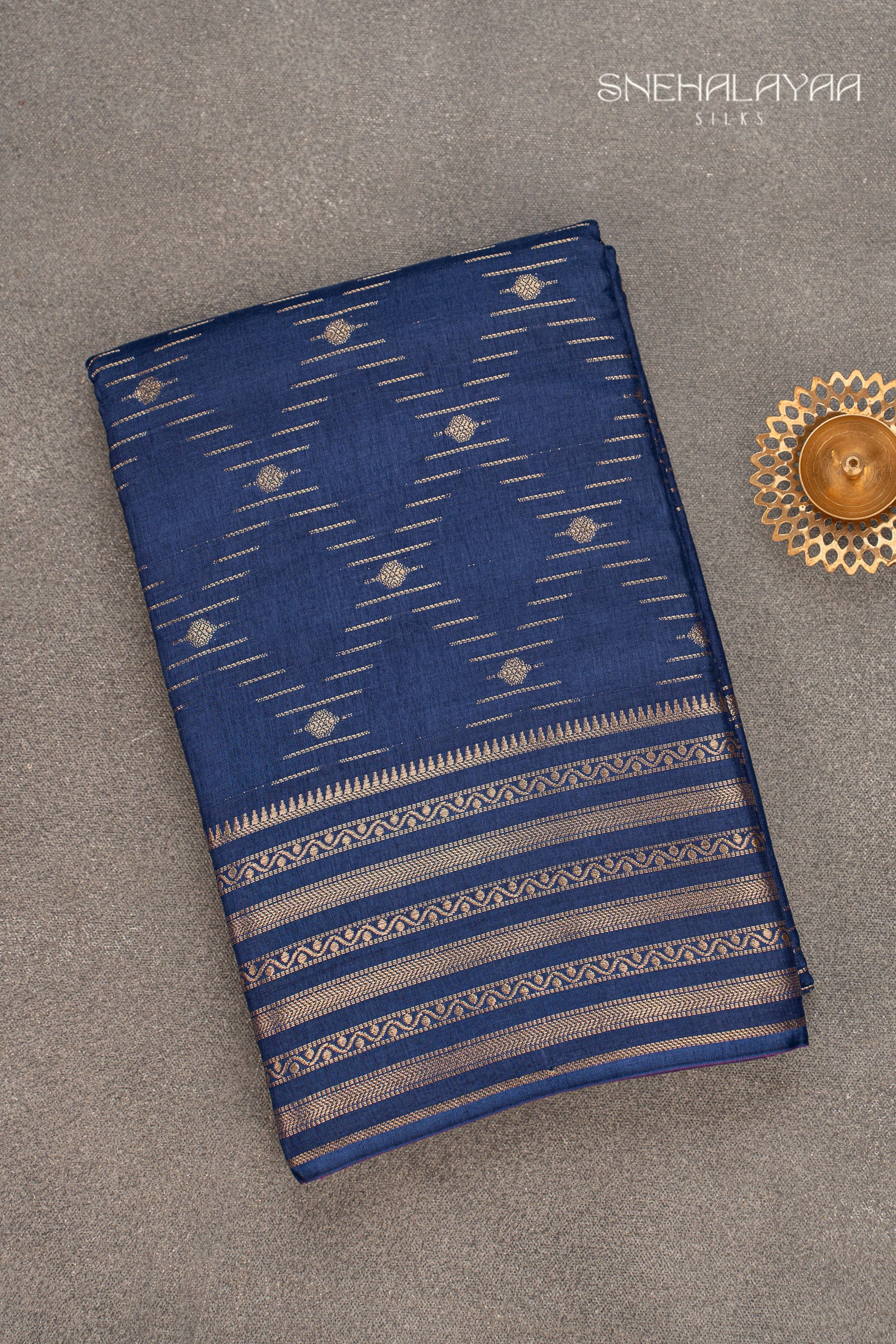 Navy Blue Chinon Silk Saree