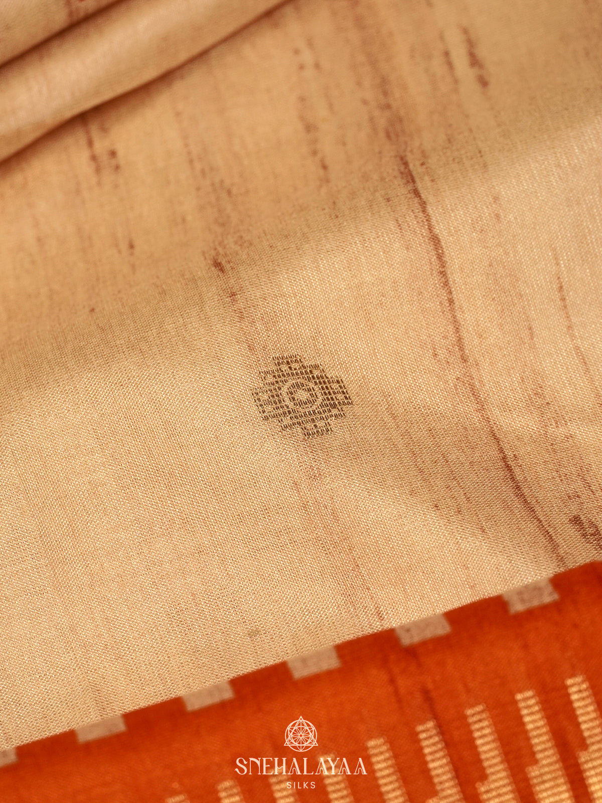 Cream With Orange Border Tussar Saree