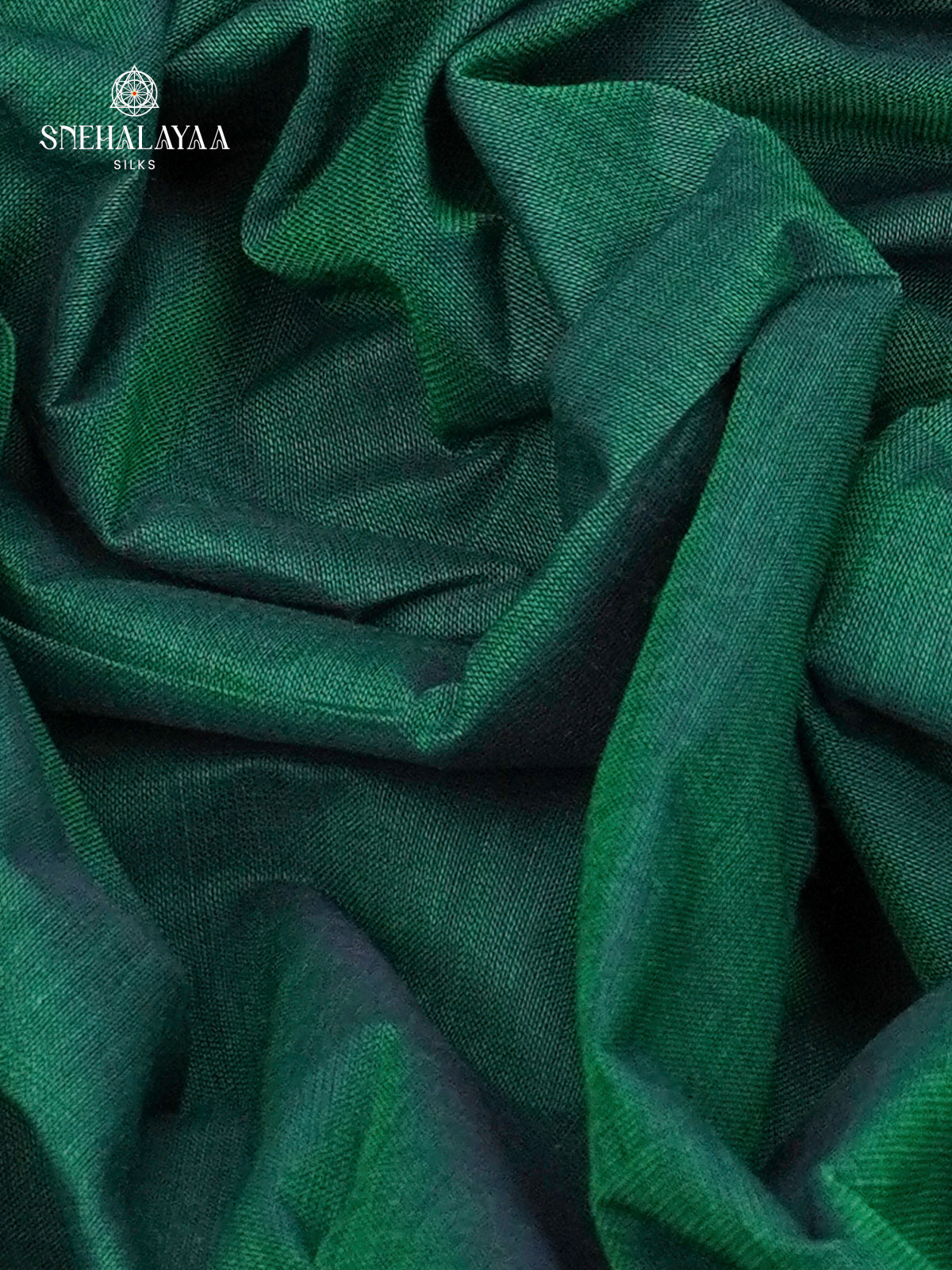 Bottle Green Kanchi Cotton Saree with Traditional Contrast Border