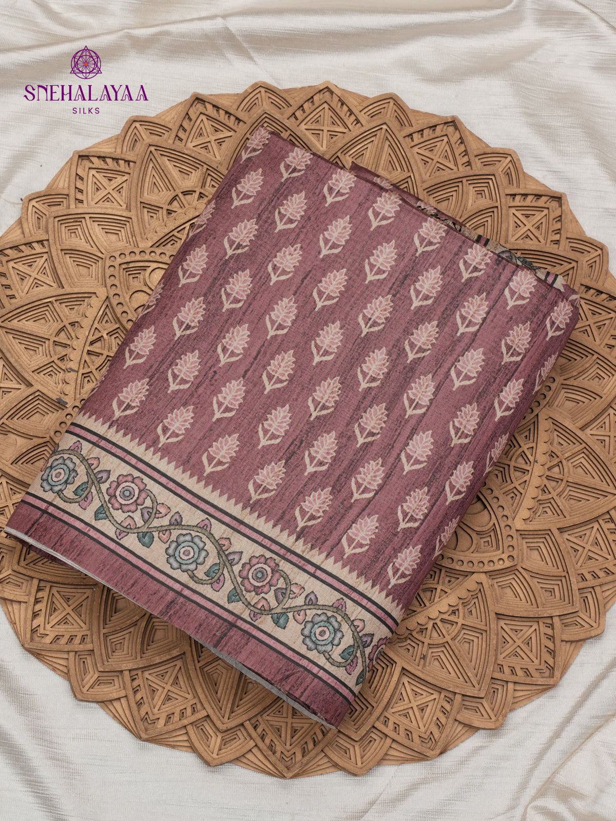 Brown Tussar Embroidery Saree