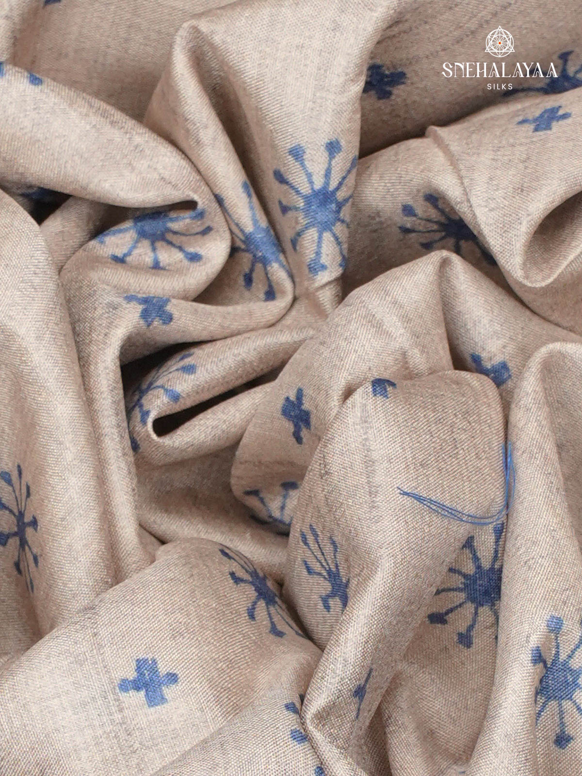 Off White Printed Tussar Saree