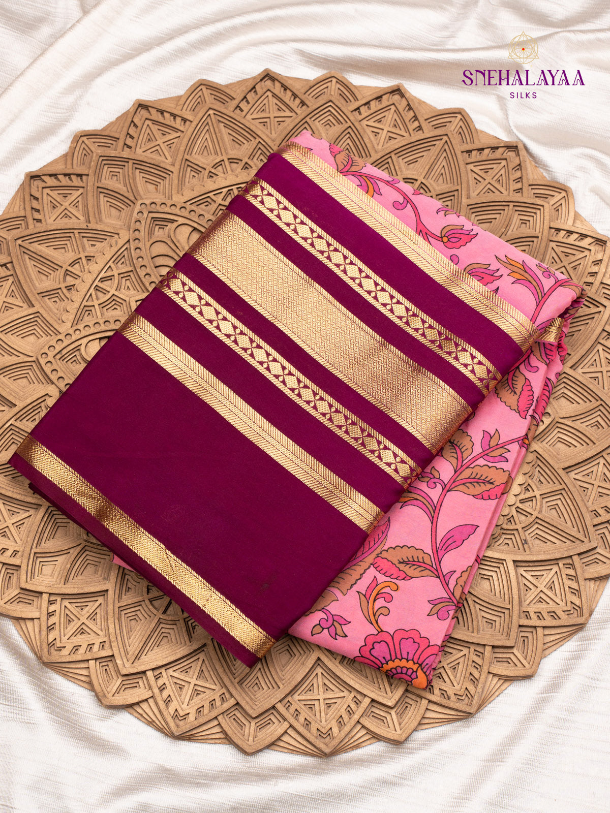 Pink Printed Mysore Silk Saree
