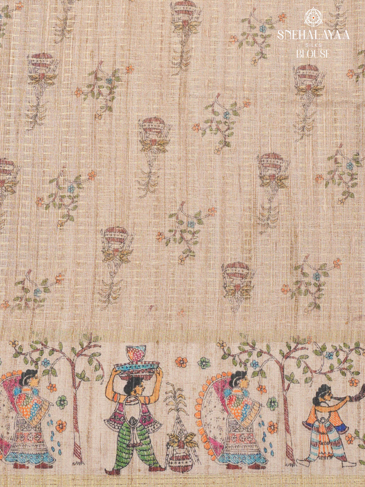 Purple Floral Printed Tussar Saree