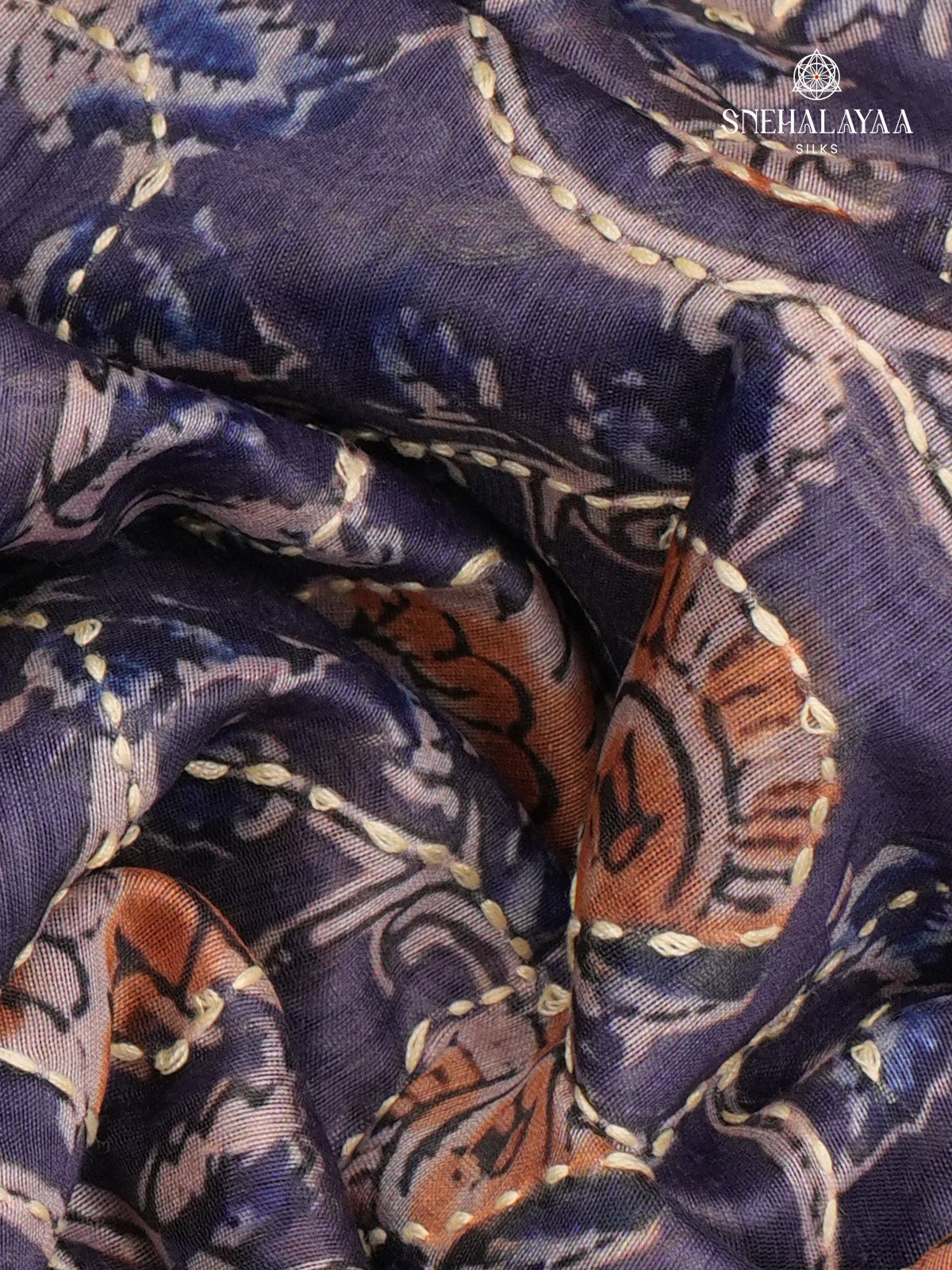 Navy Blue Linen Embroidery Saree