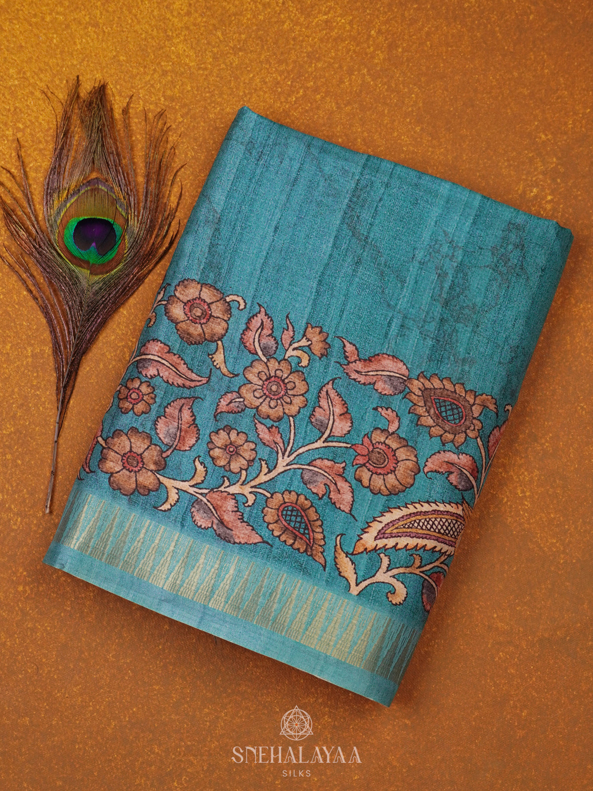 Peacock Blue Dola Silk Saree