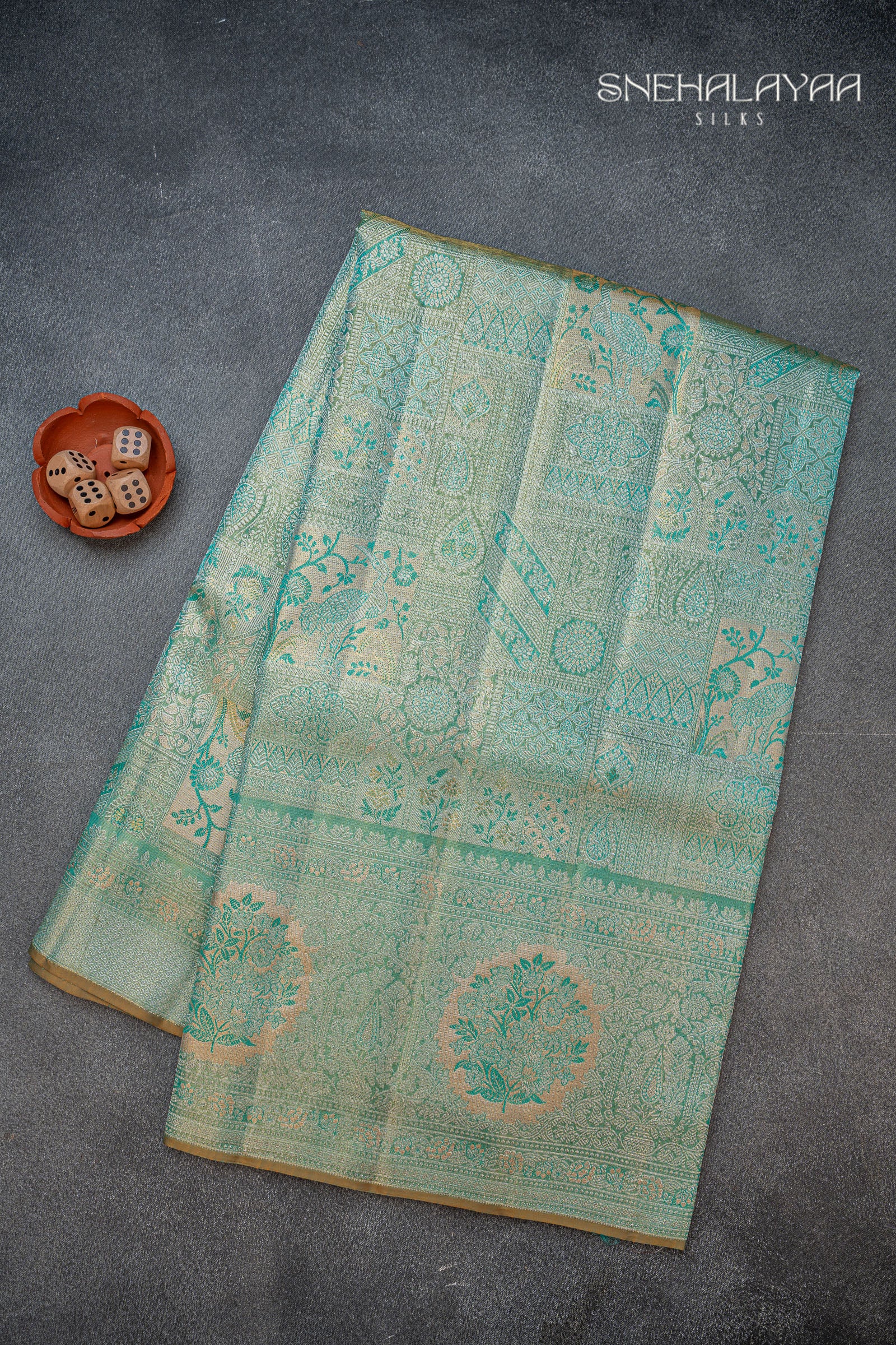 Teal Blue Kancheevaram Tissue Silk Saree