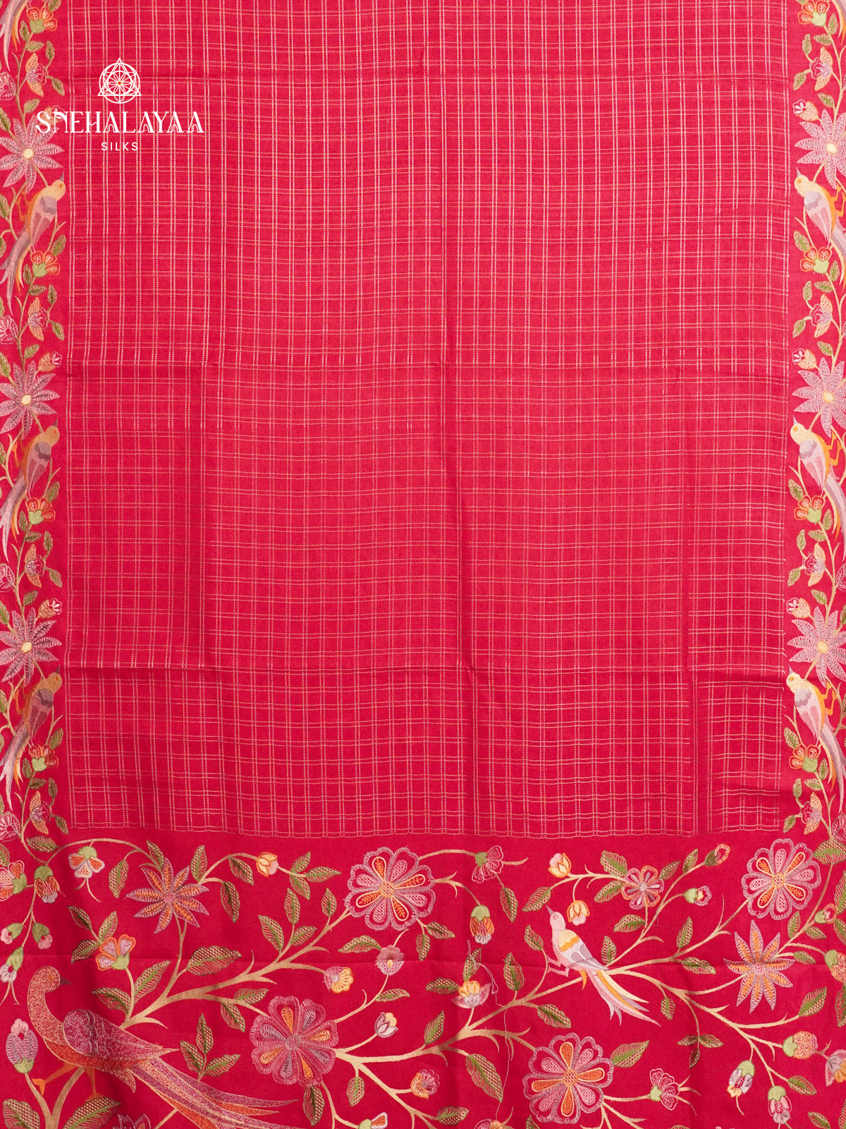 Ruby Red Munga Tussar Embroidery Saree