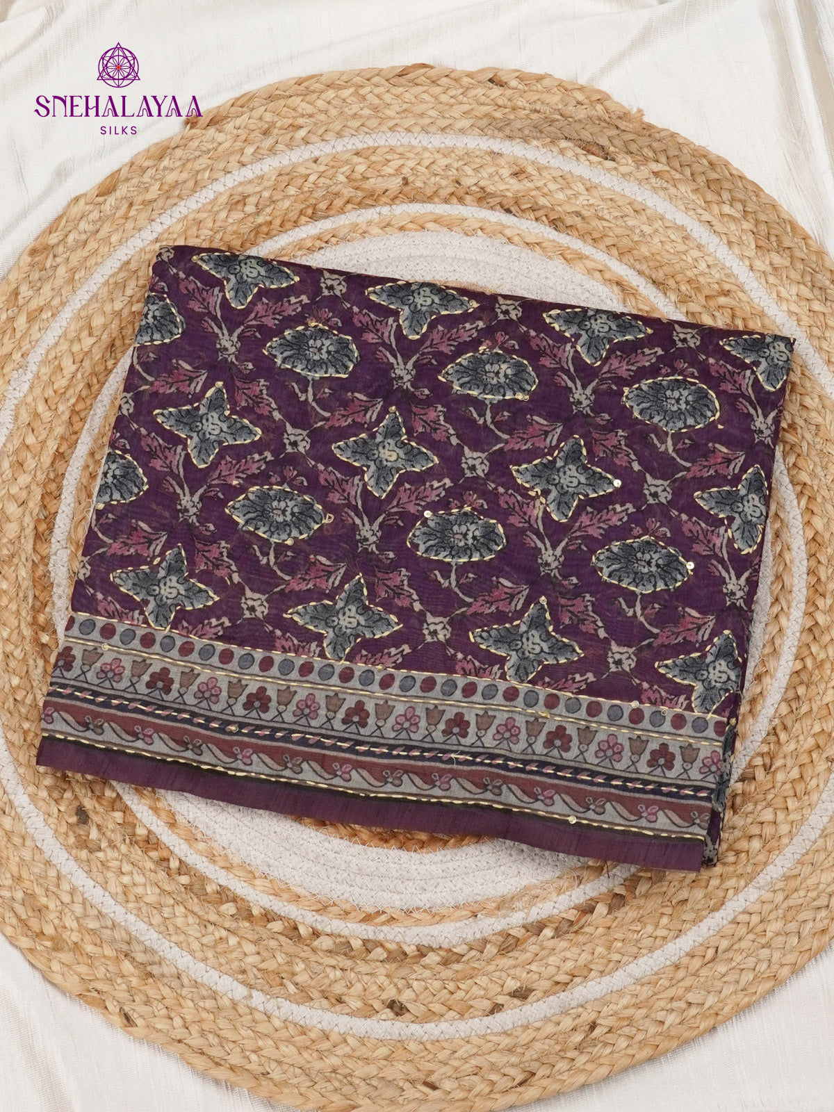 Purple Linen Embroidery Saree