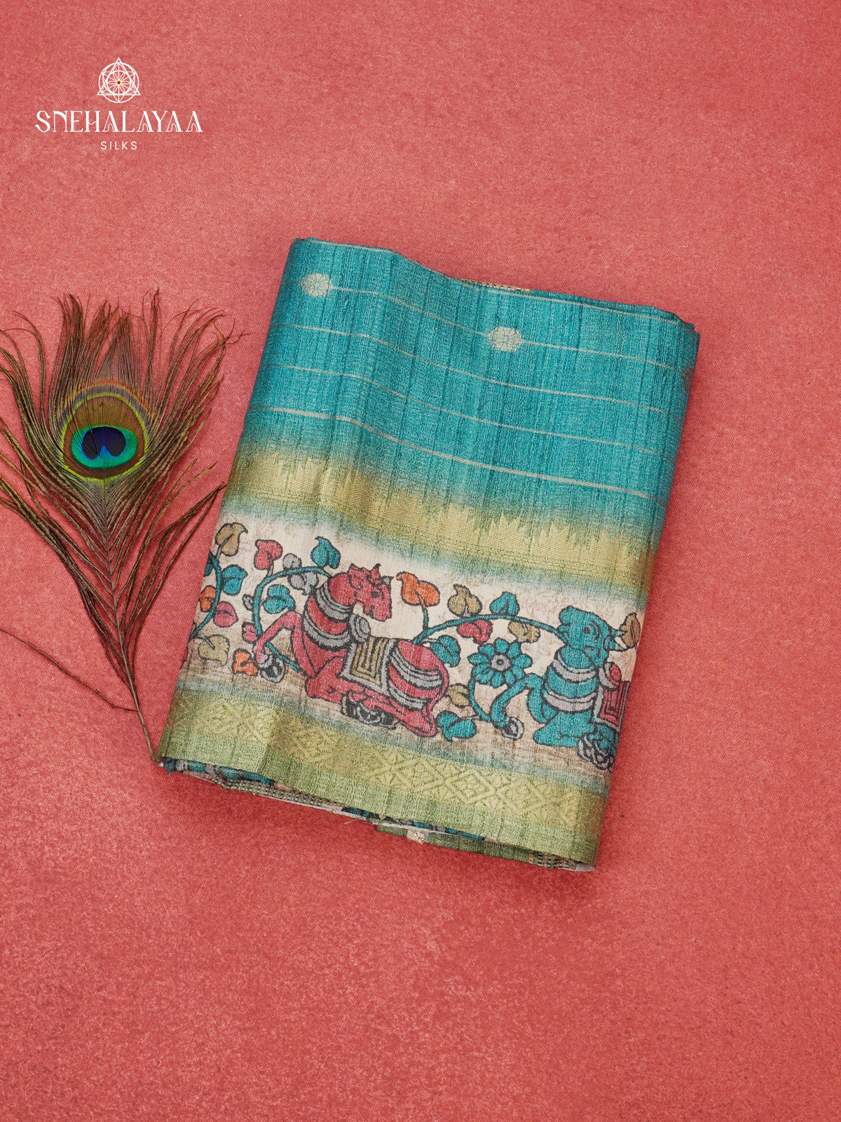 Peacock Blue Tussar Saree