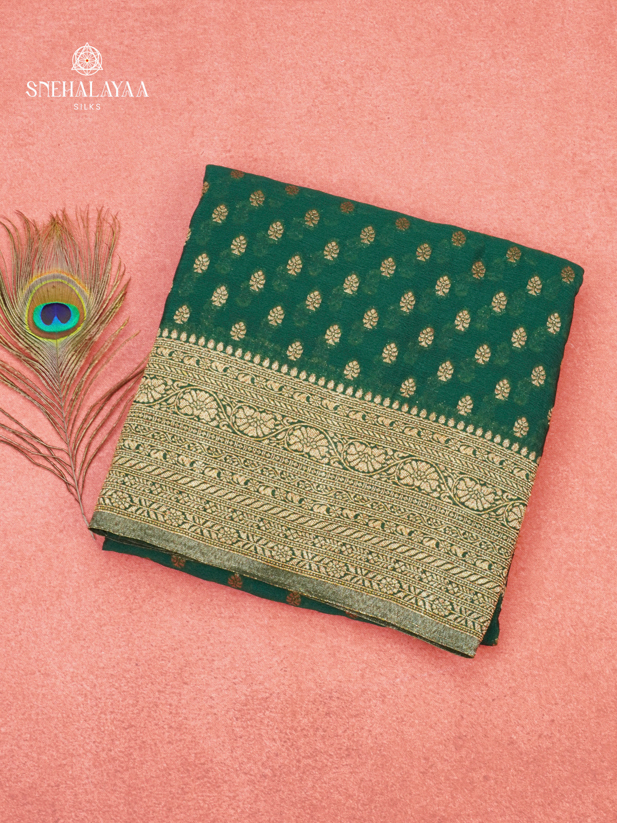 Emerald Green Banaras Crepe Silk Saree