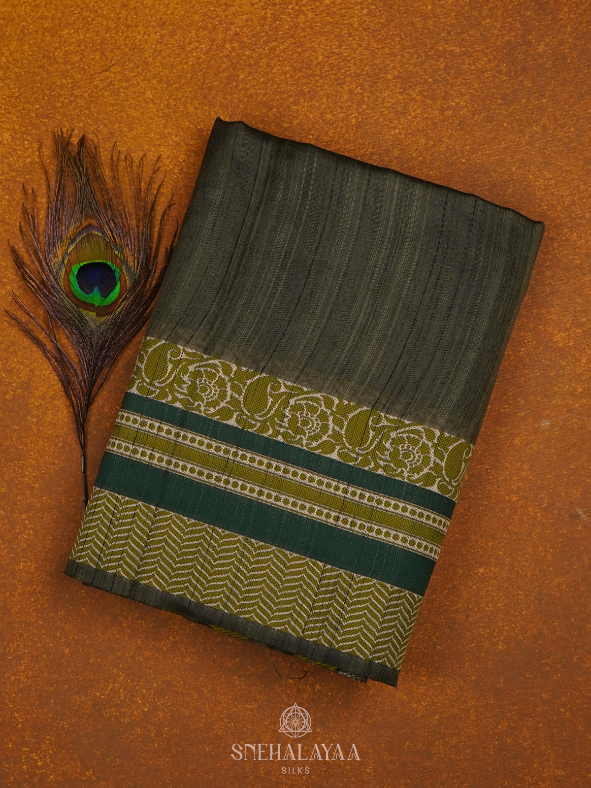 Olive Green Munga Tussar Saree