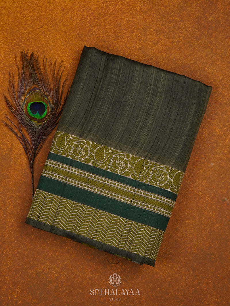 Olive Green Munga Tussar Saree