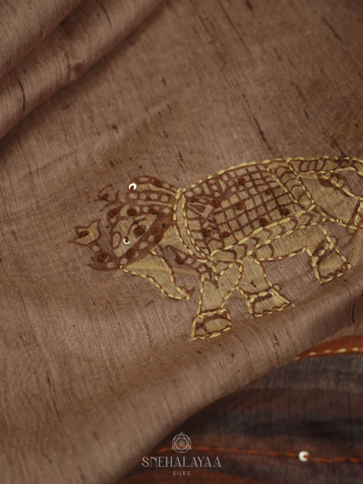 Pink Linen Embroidery Saree