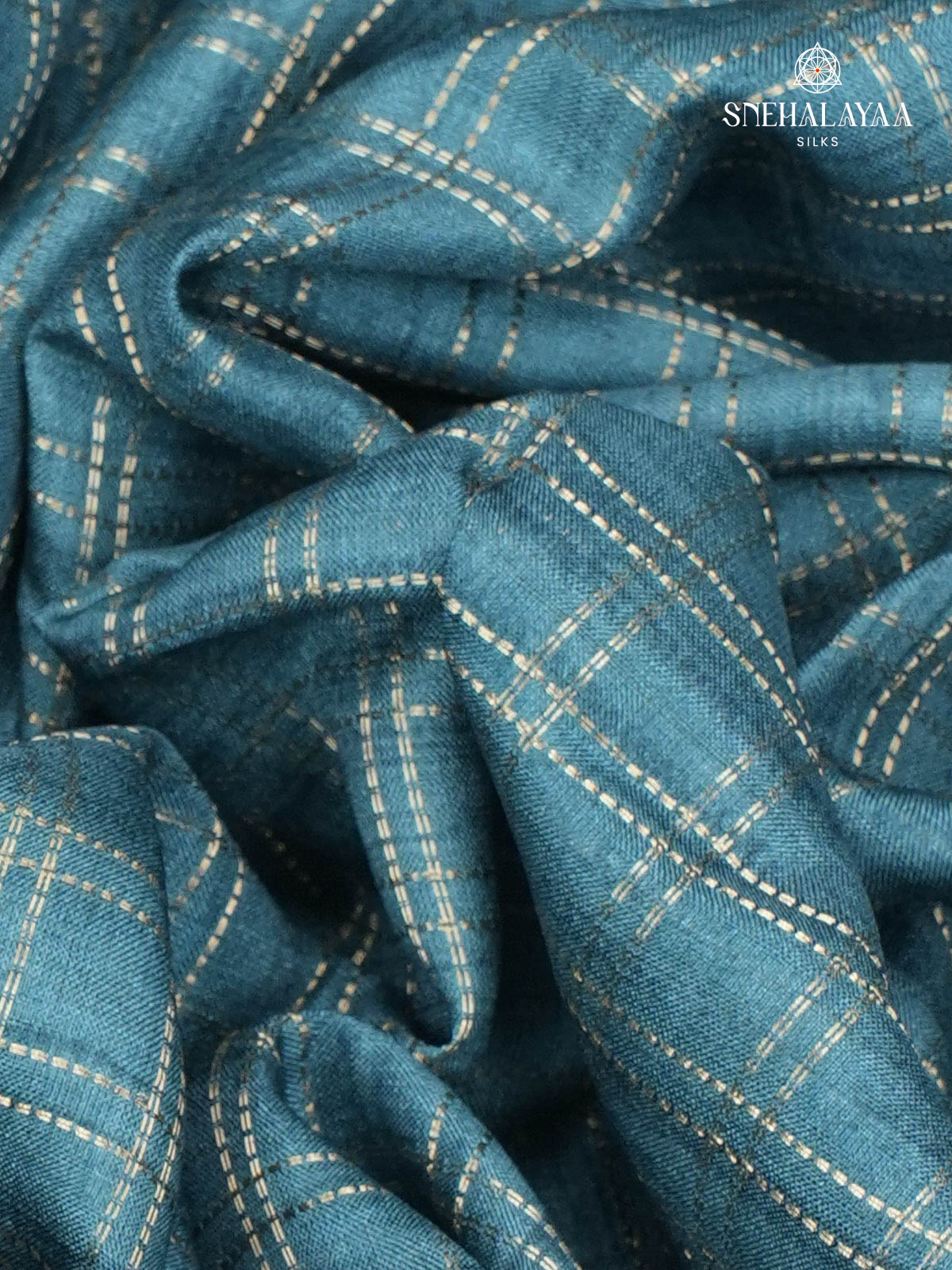 Peacock Blue Floral Printed Tussar Saree