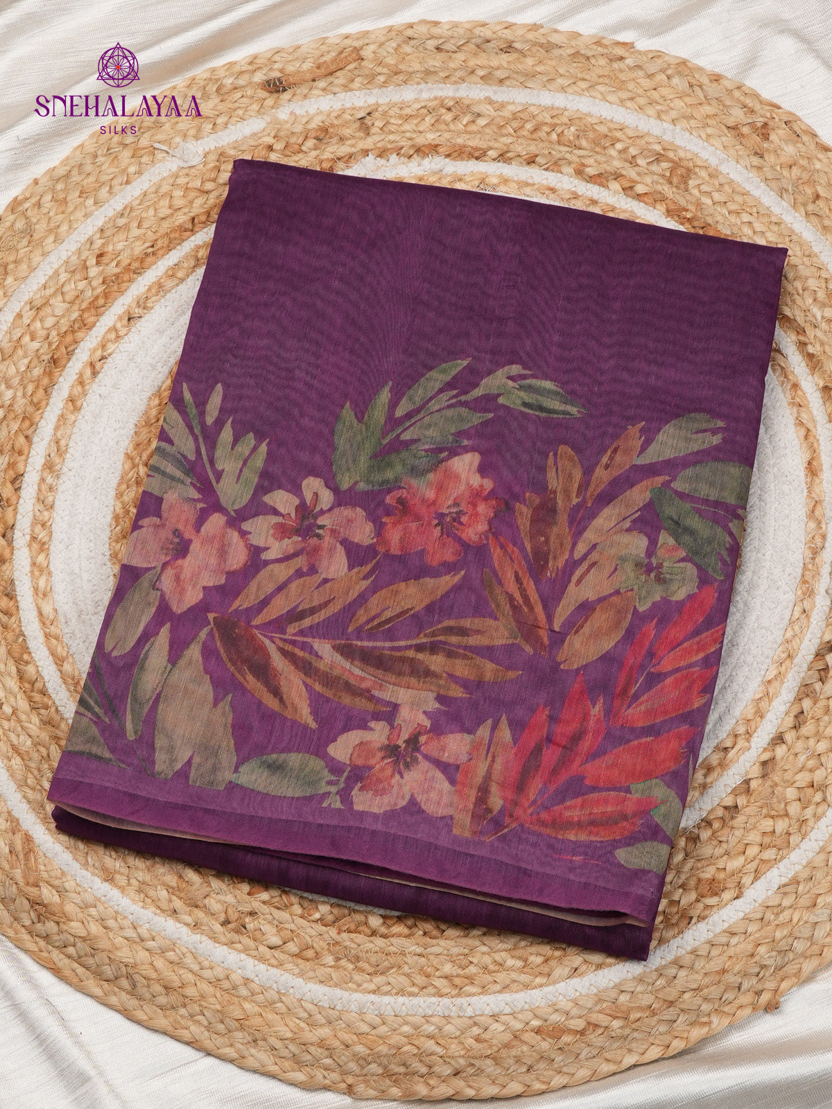 Magenta Printed Linen Saree