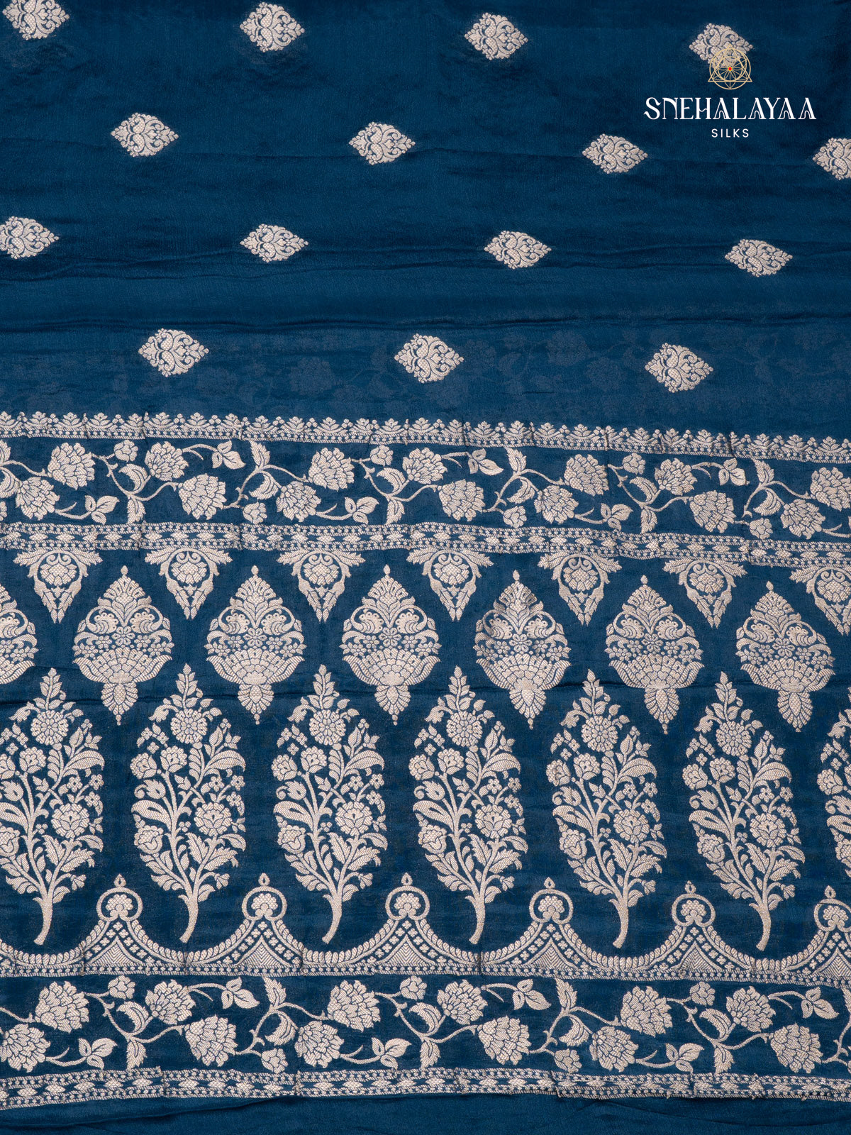 Navy Blue Banaras Crepe Silk Saree