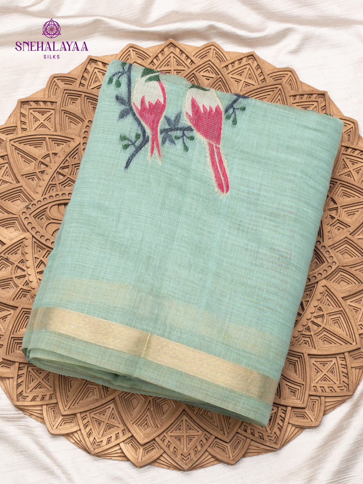 Pale Aqua Munga Cotton Saree