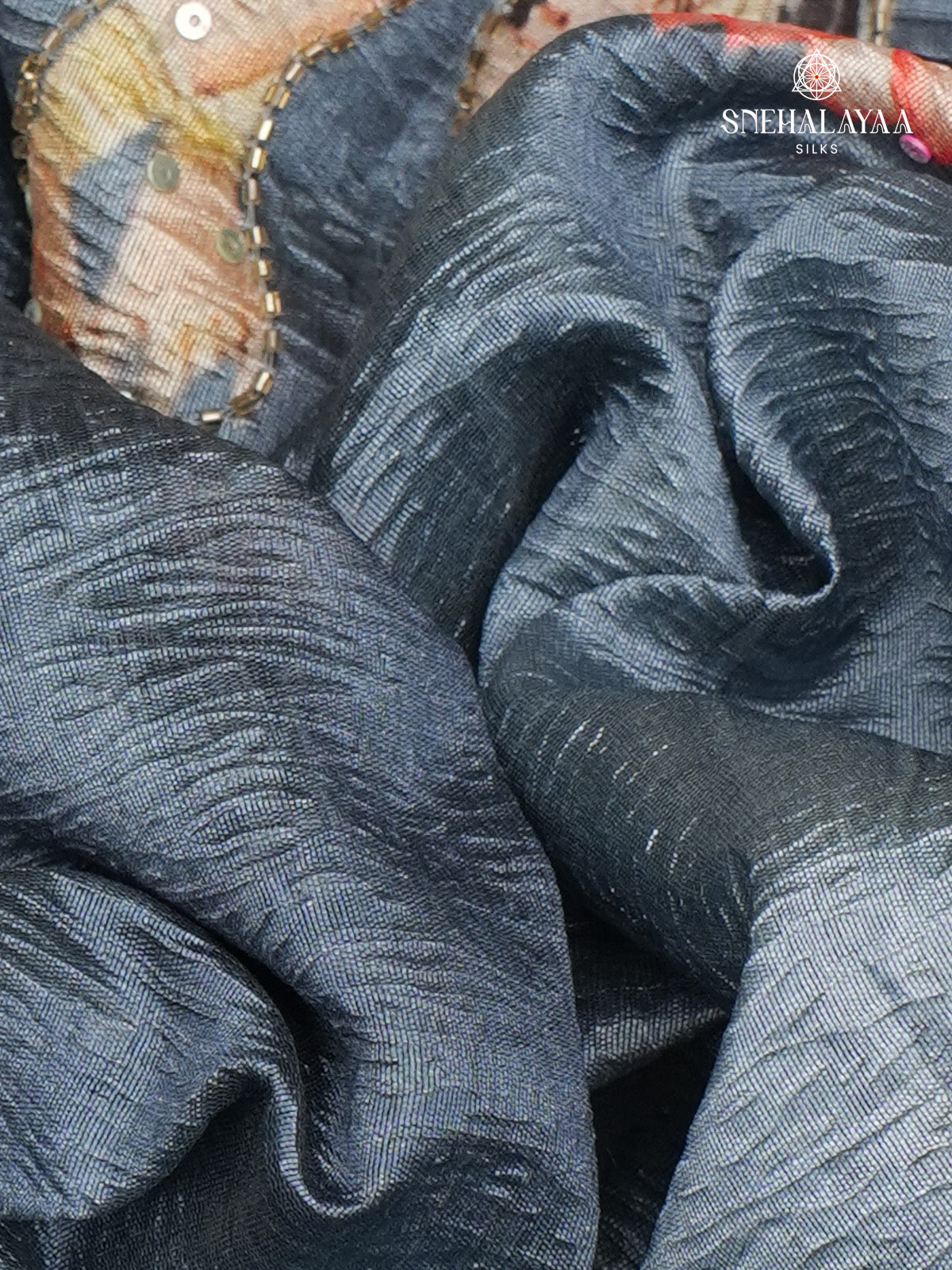 Grey Crush Embroidery Saree