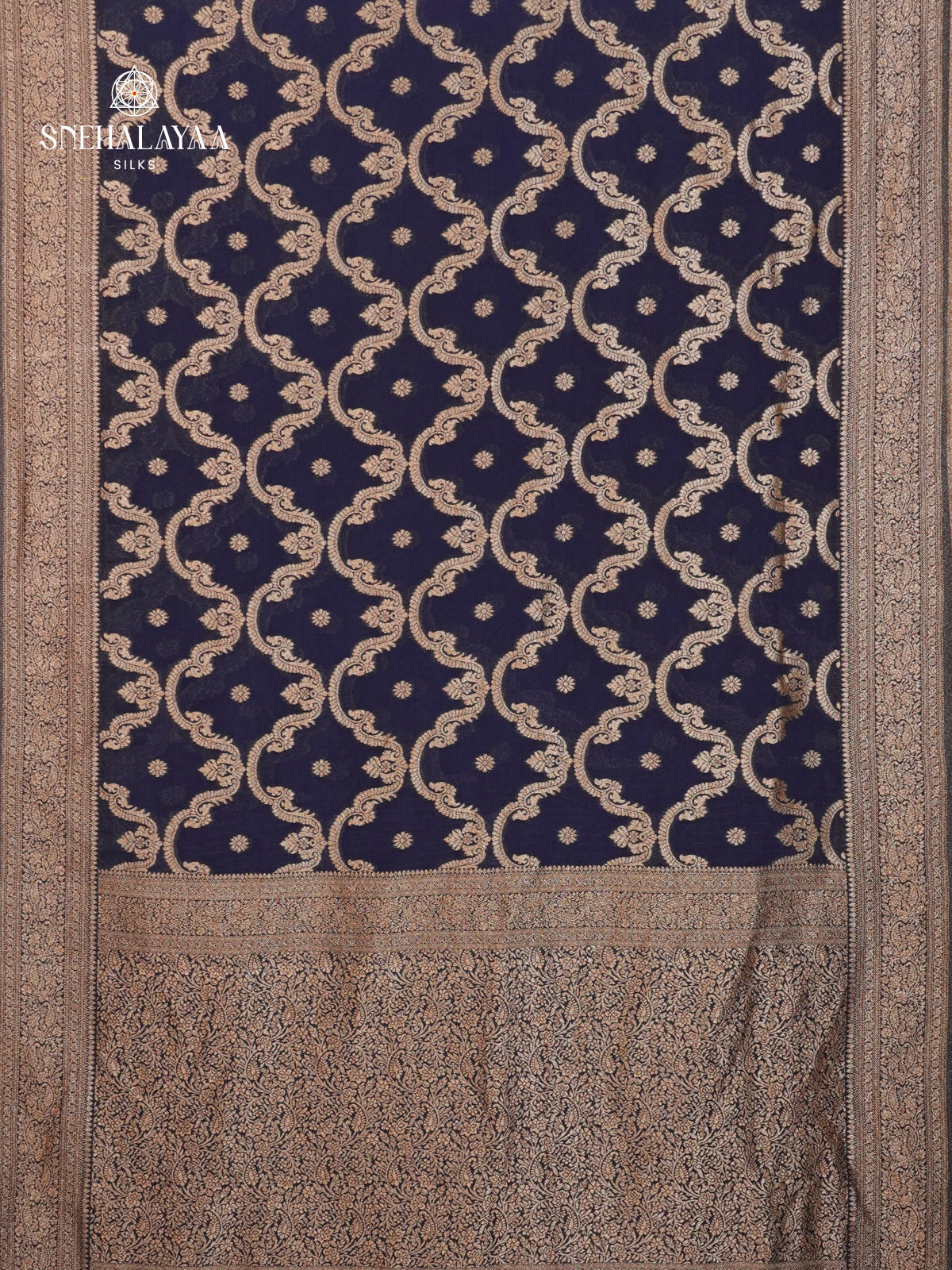 Navy Blue Banaras Crepe Silk Saree