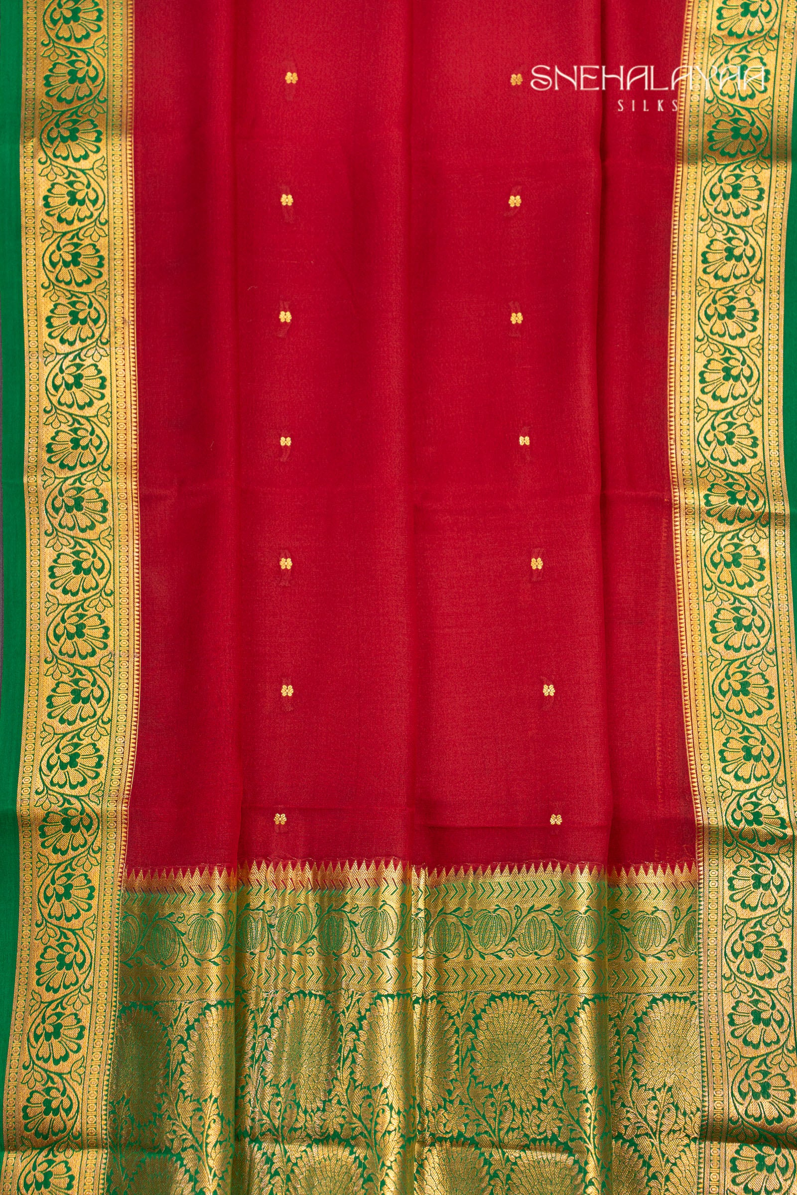 Crimson Red Mysore Crepe Silk Saree