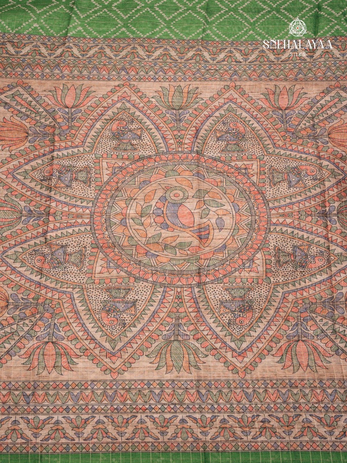 Green Madhubani Saree