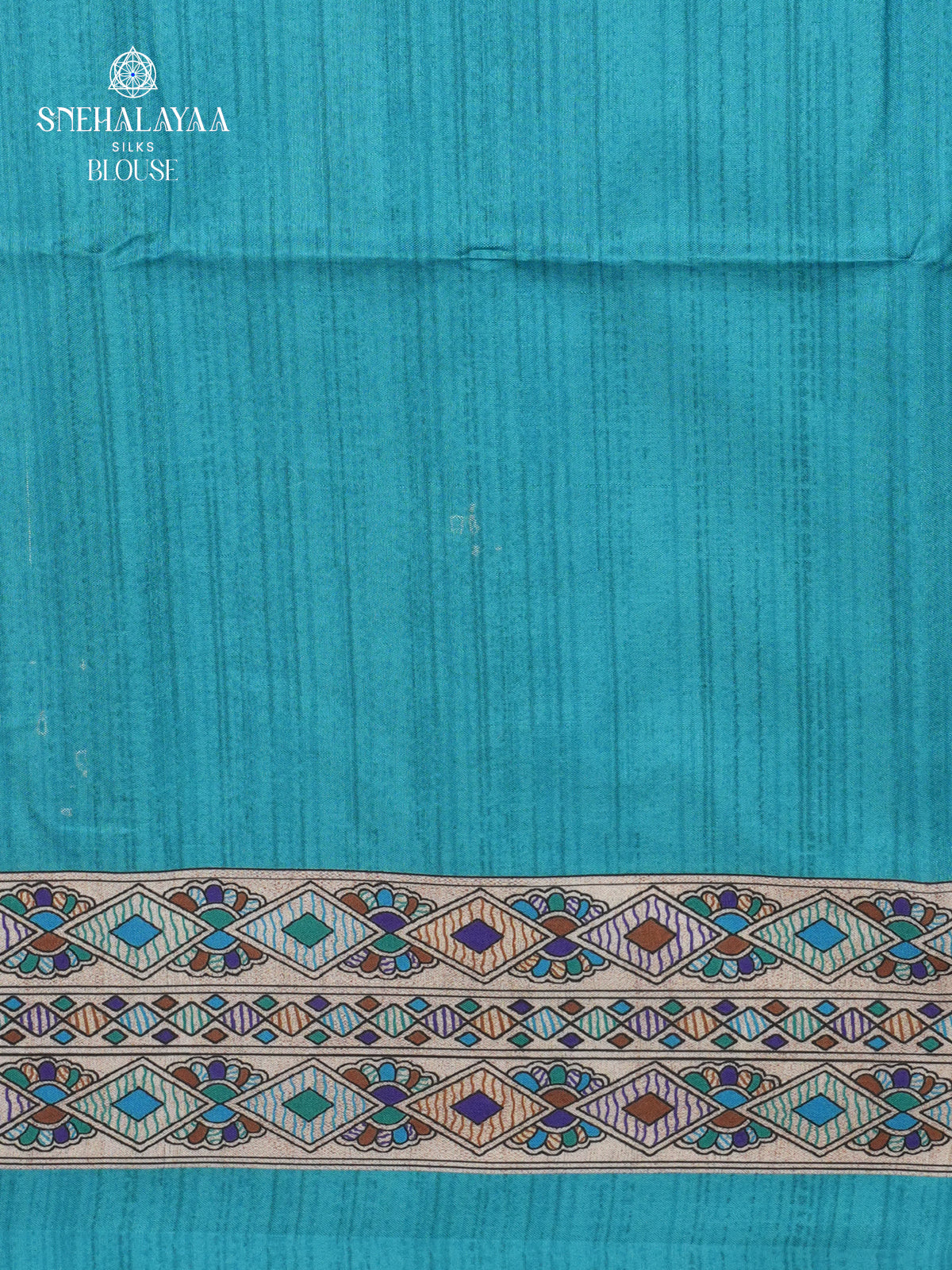 Beige With Blue Border Madhubani Saree