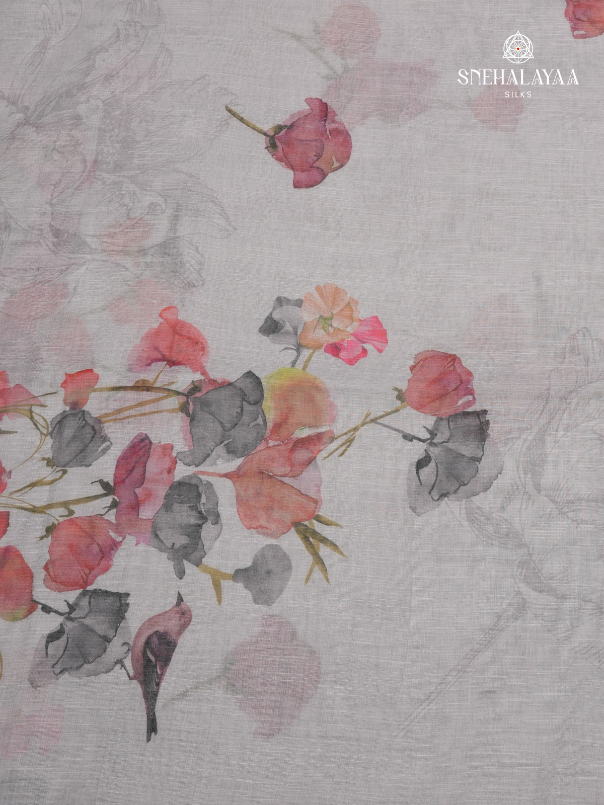 Grey Printed Linen Saree