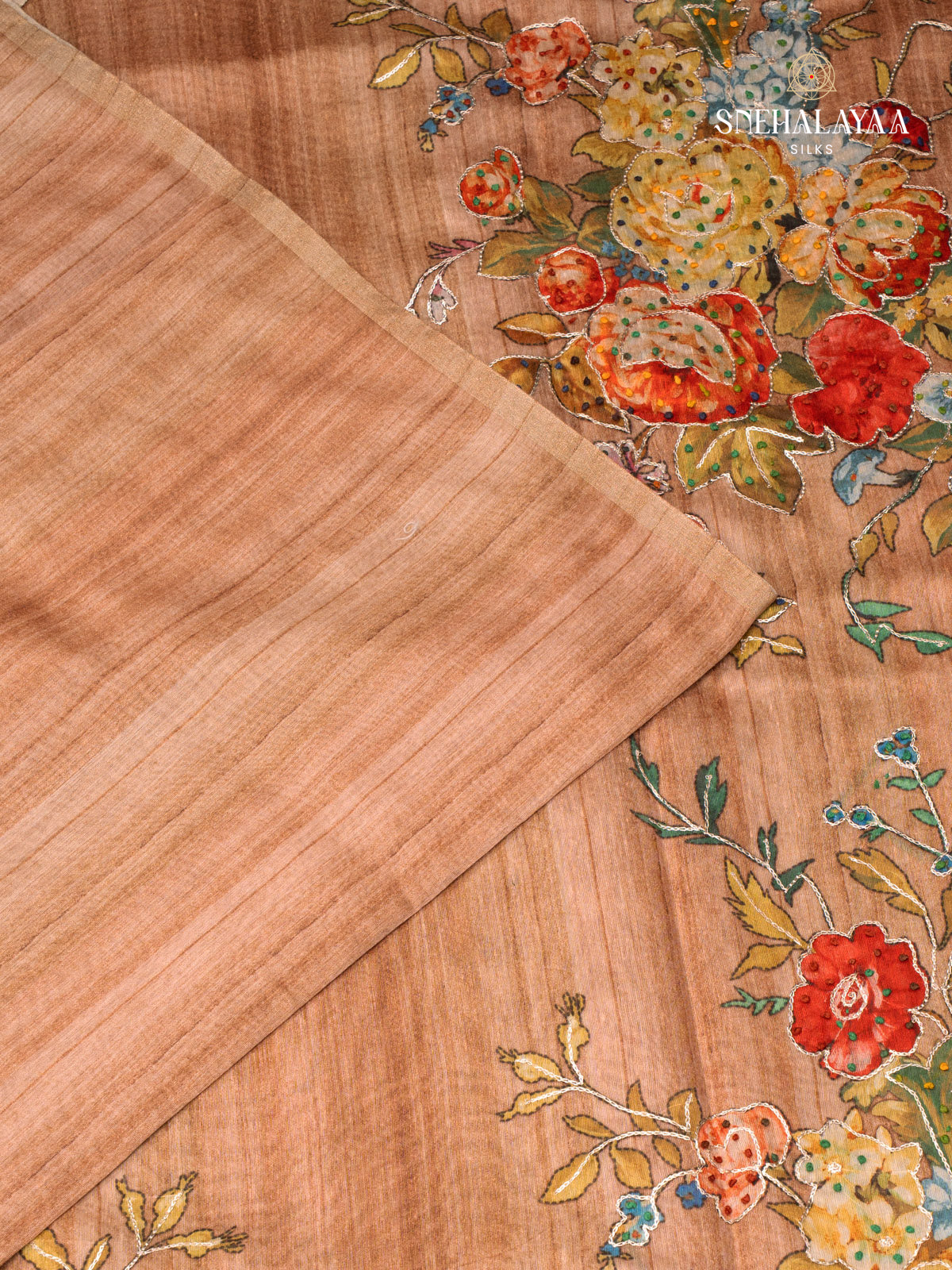 Orange Linen Embroidery Saree