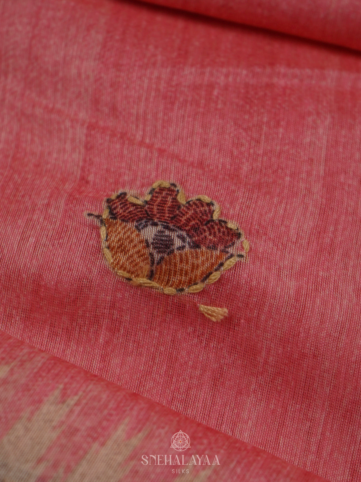 Pink Linen Embroidery Saree