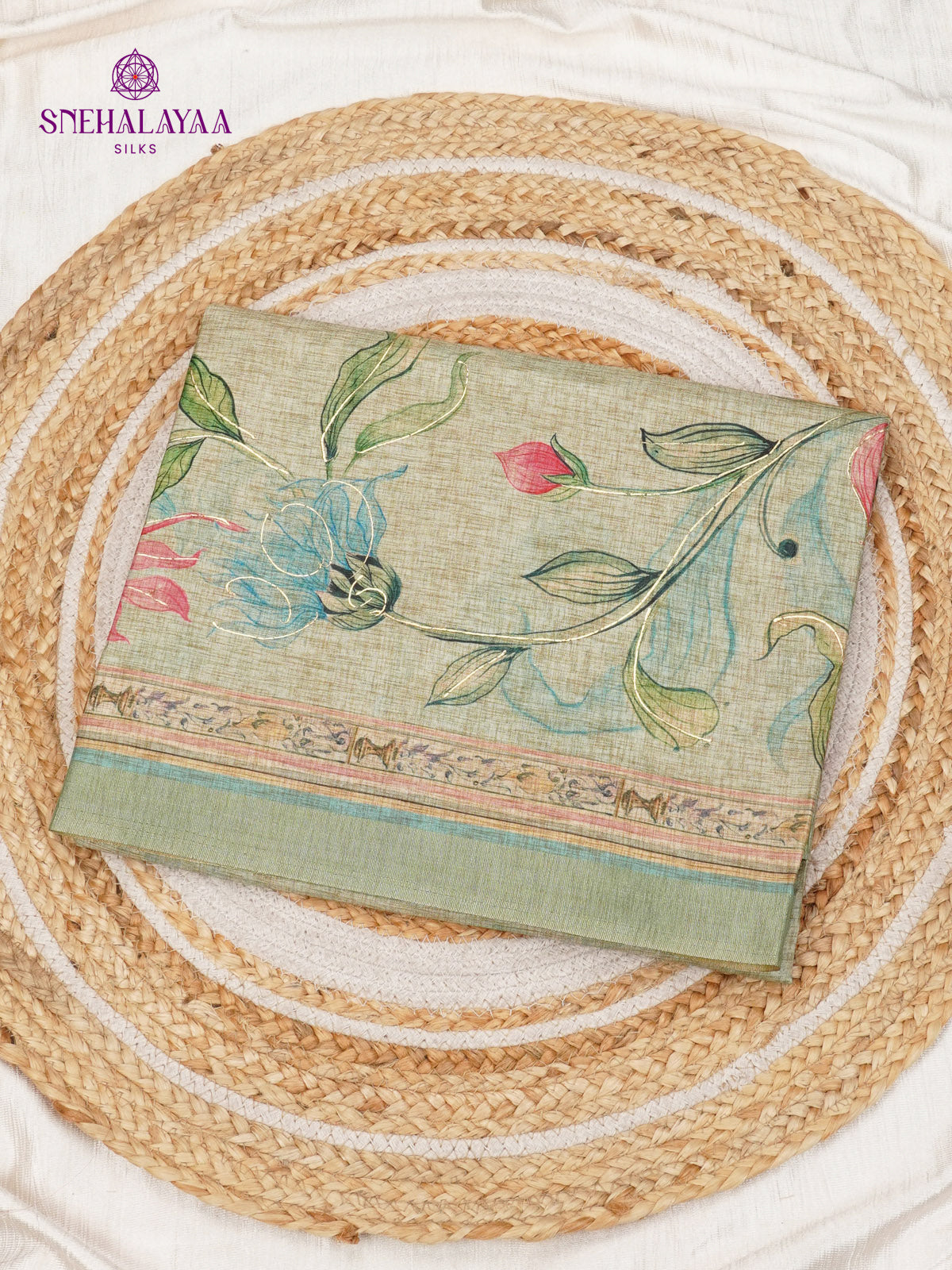 Grey Floral Printed Tussar Saree