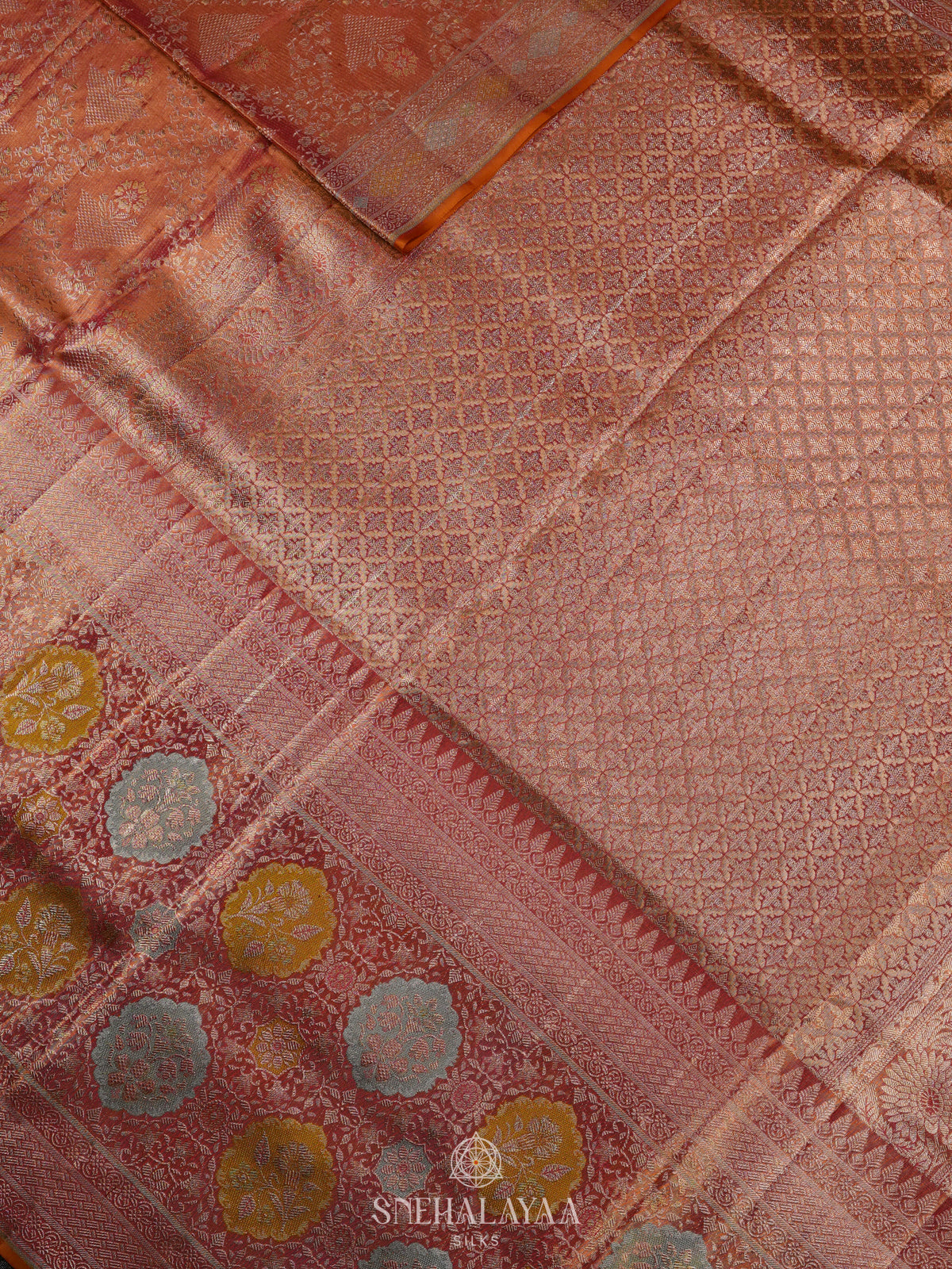 Peach kanjivaram Silk Saree