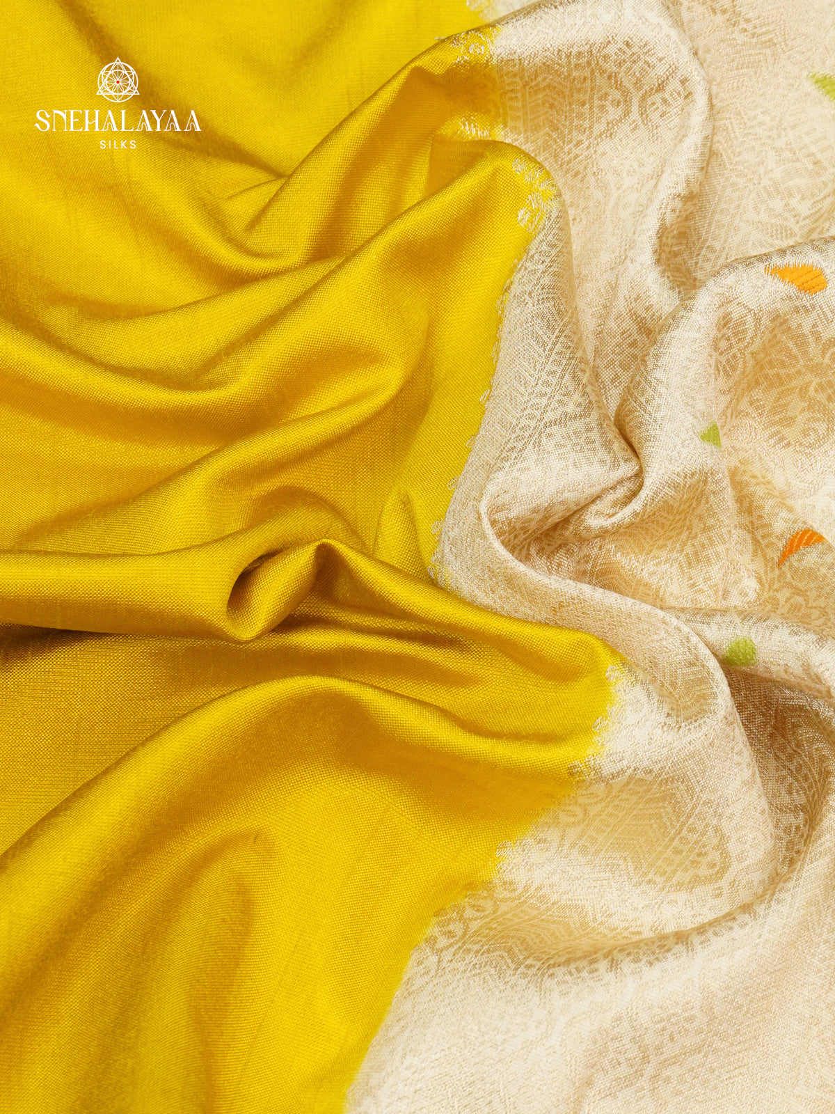 Mango Yellow Banaras Dola Silk Saree
