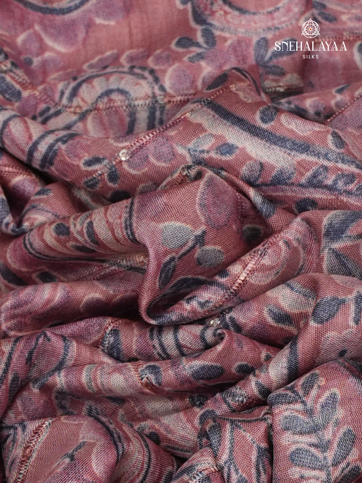 Pastel Pink Floral Printed Tussar Saree