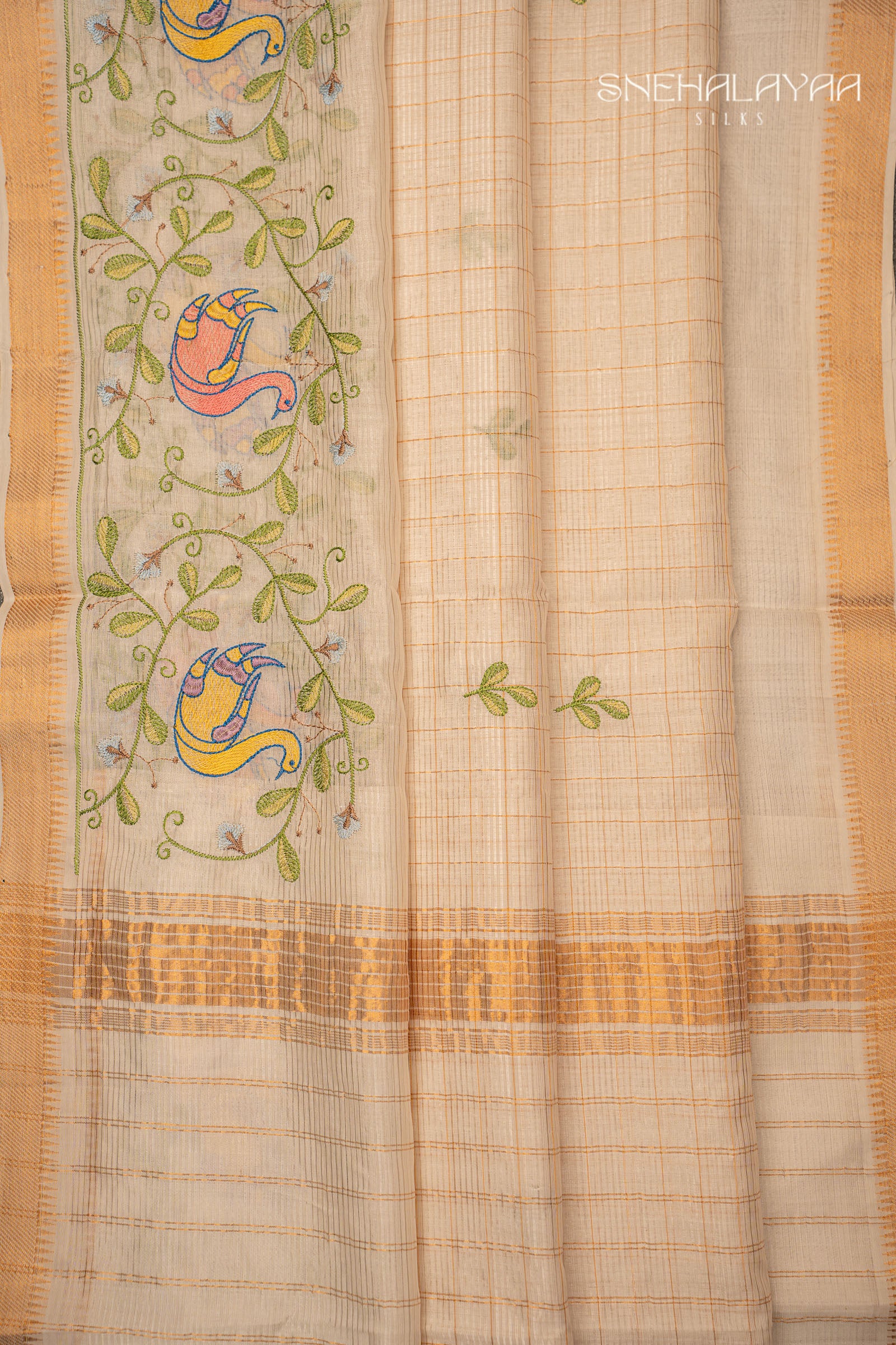 Off White Mangalgiri Embroidery Saree