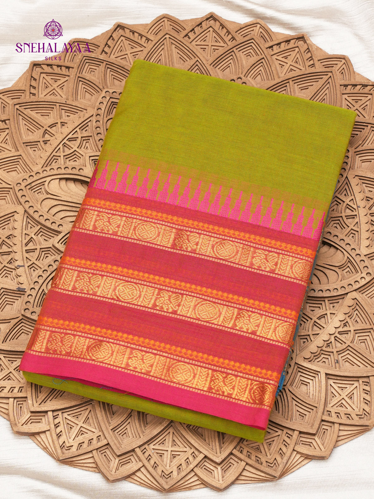 Mustard Green Chettinad Cotton Saree