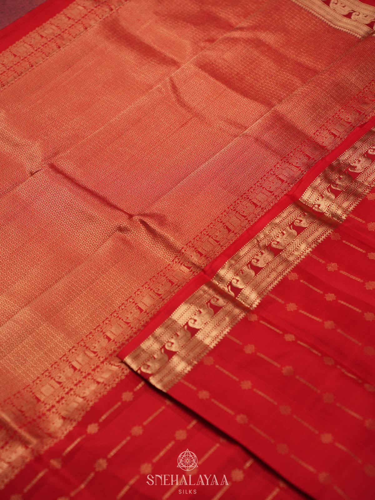 Vermillion Red Kanjivaram silk saree