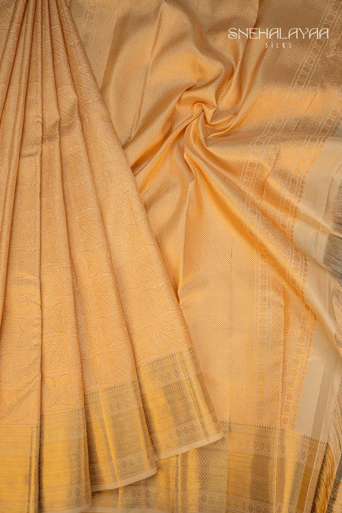 Cream Kancheevaram Wedding Silk Saree