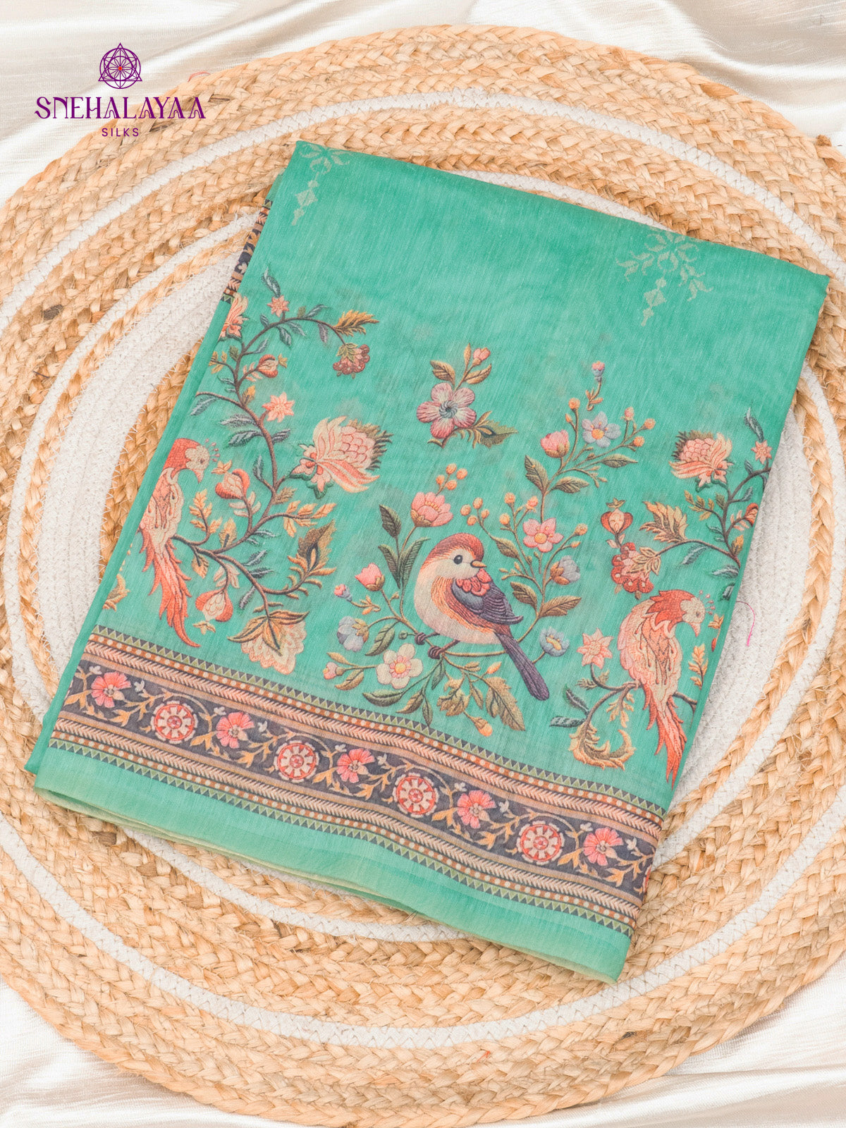 Teal Green Linen Saree