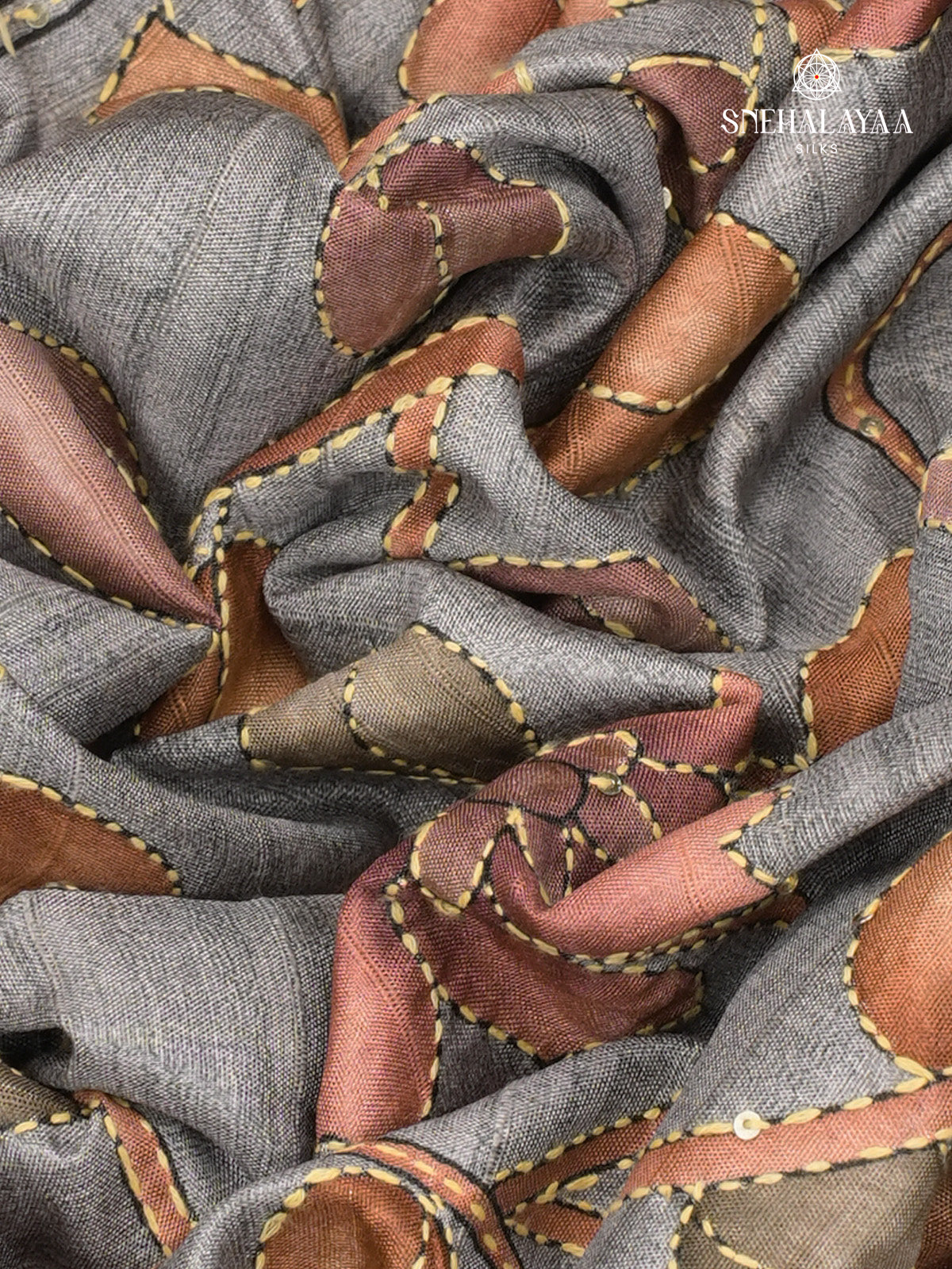 Grey Tussar Embroidery Saree