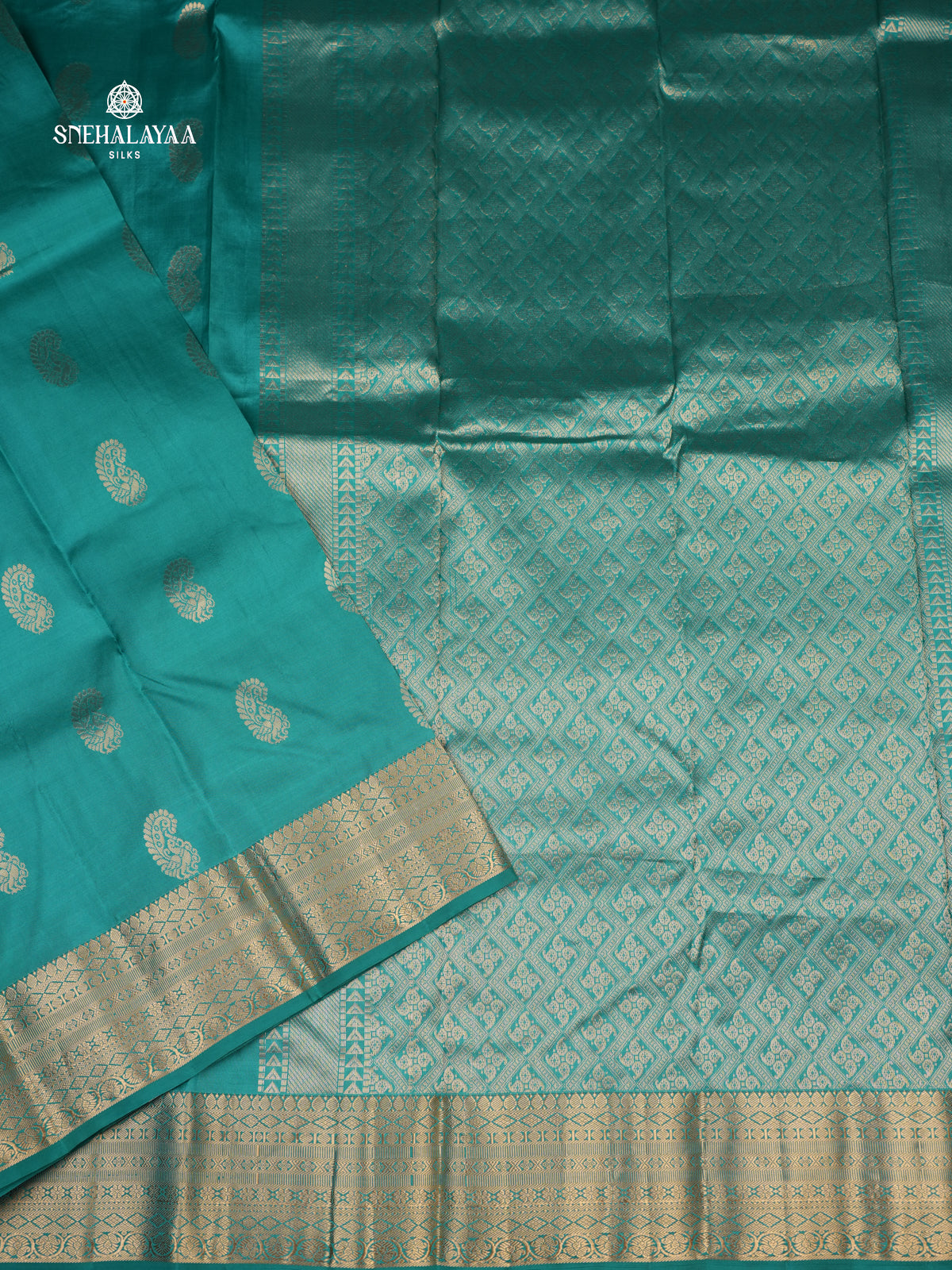 Teal Blue Kanjivaram Silk Saree
