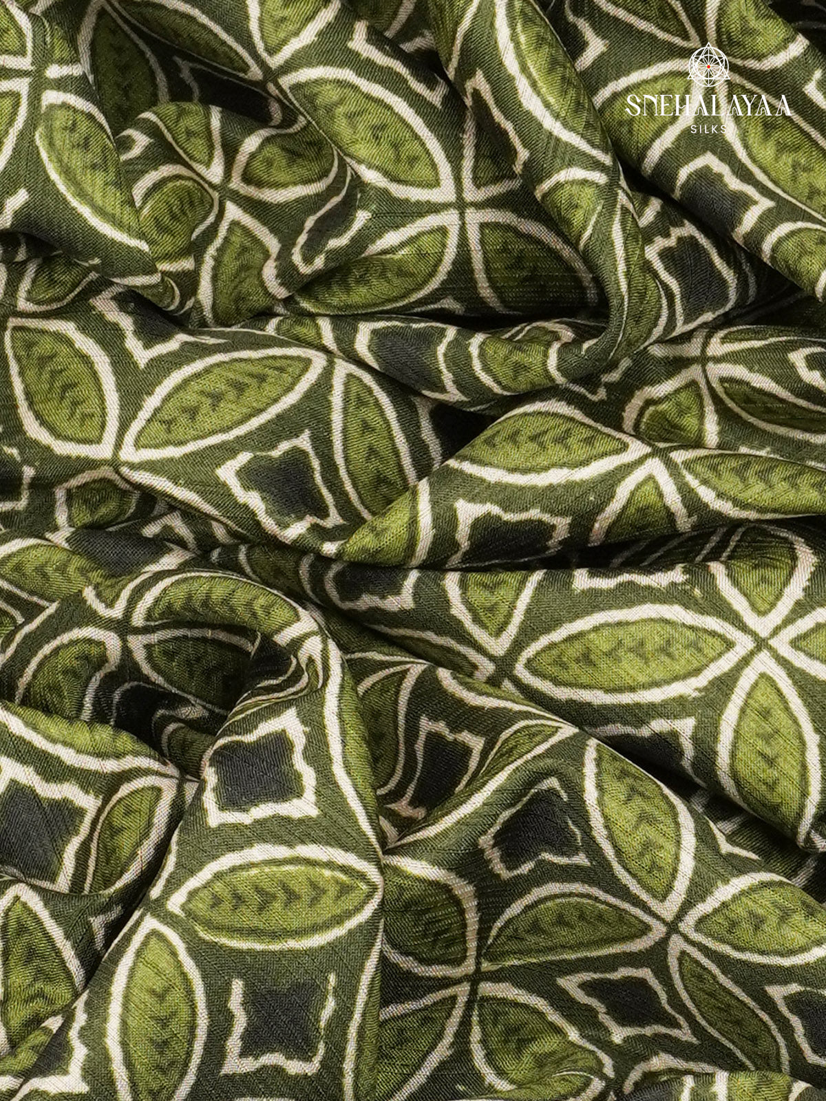 Olive Green Printed Tussar Saree