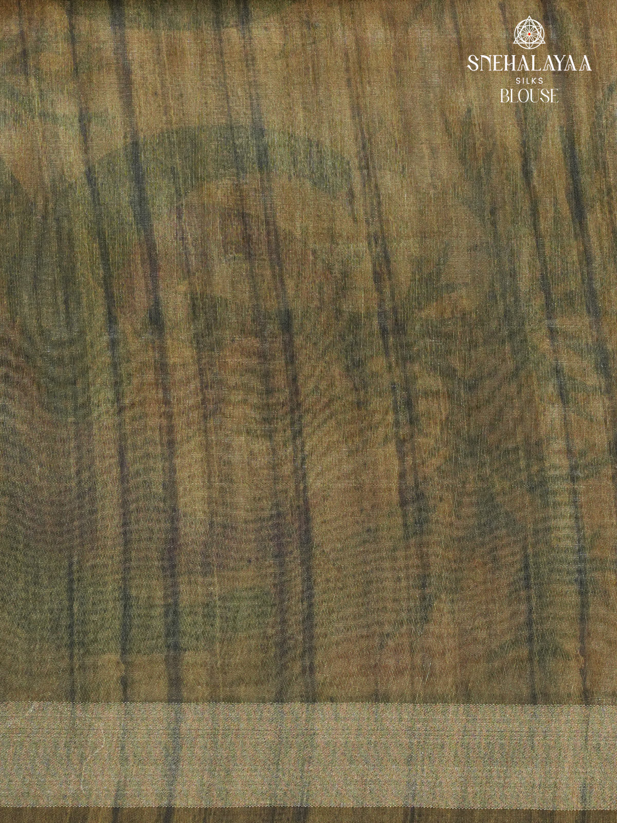 Cream With Olive Green Border Floral Printed Tussar Saree