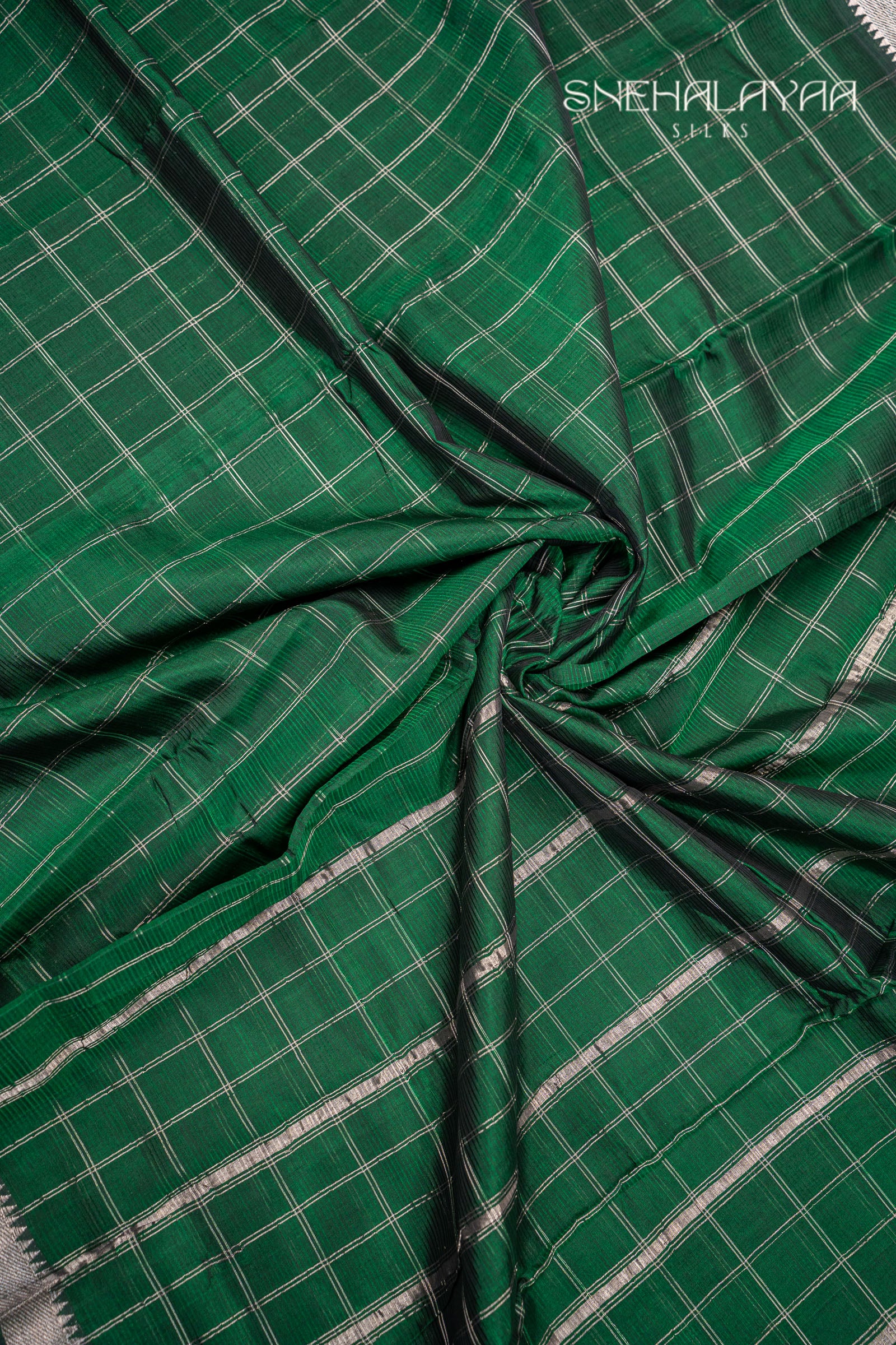 Bottle Green Mangalgiri Silk Saree