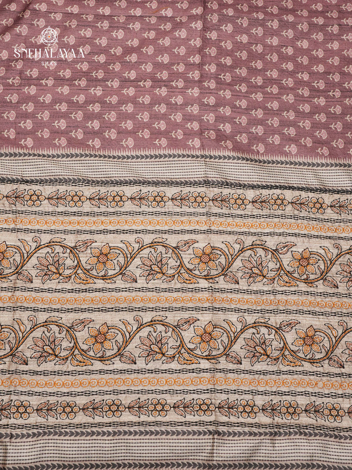Brown Tussar Embroidery Saree