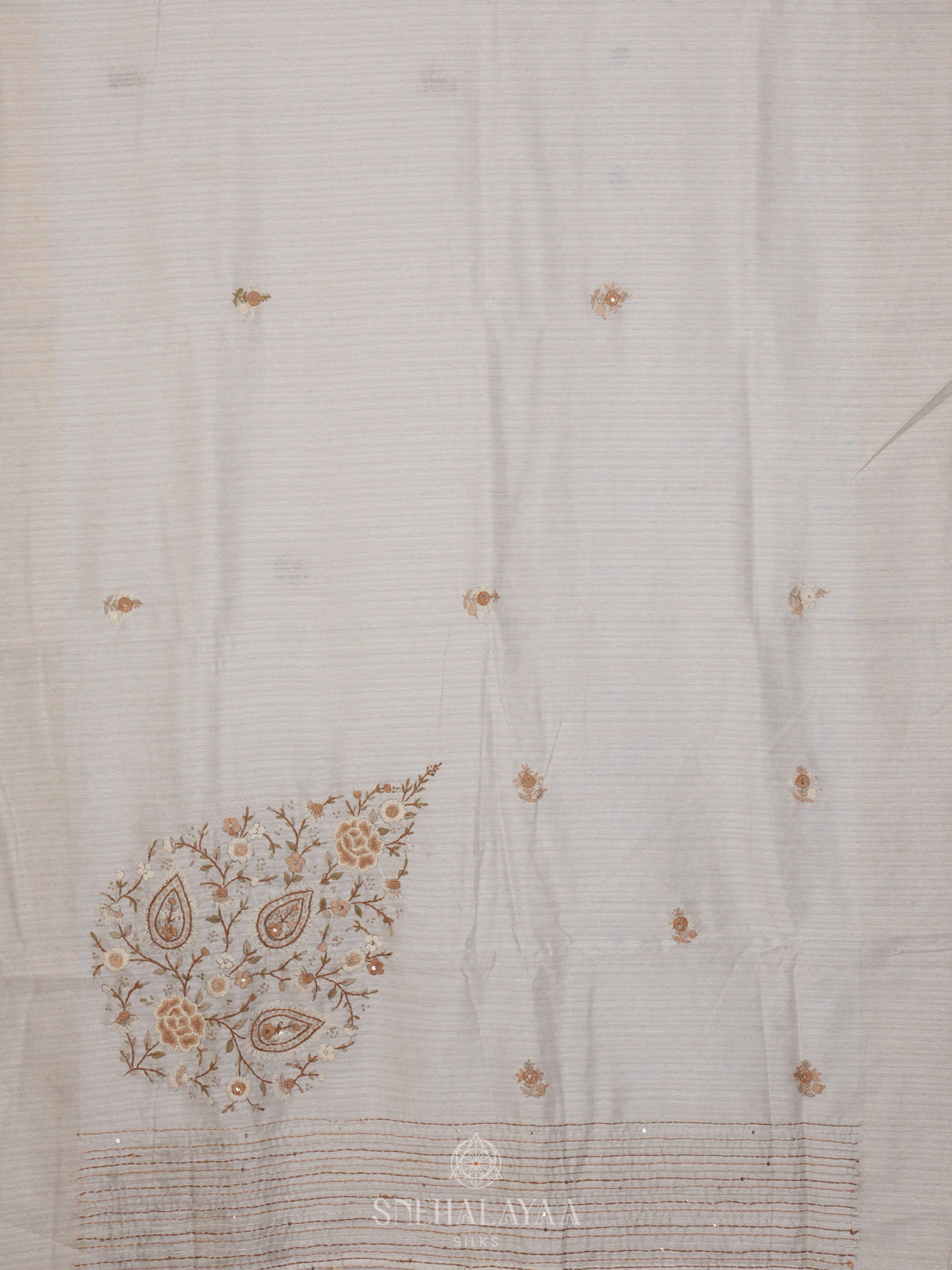 Off White Linen Embroidery Saree