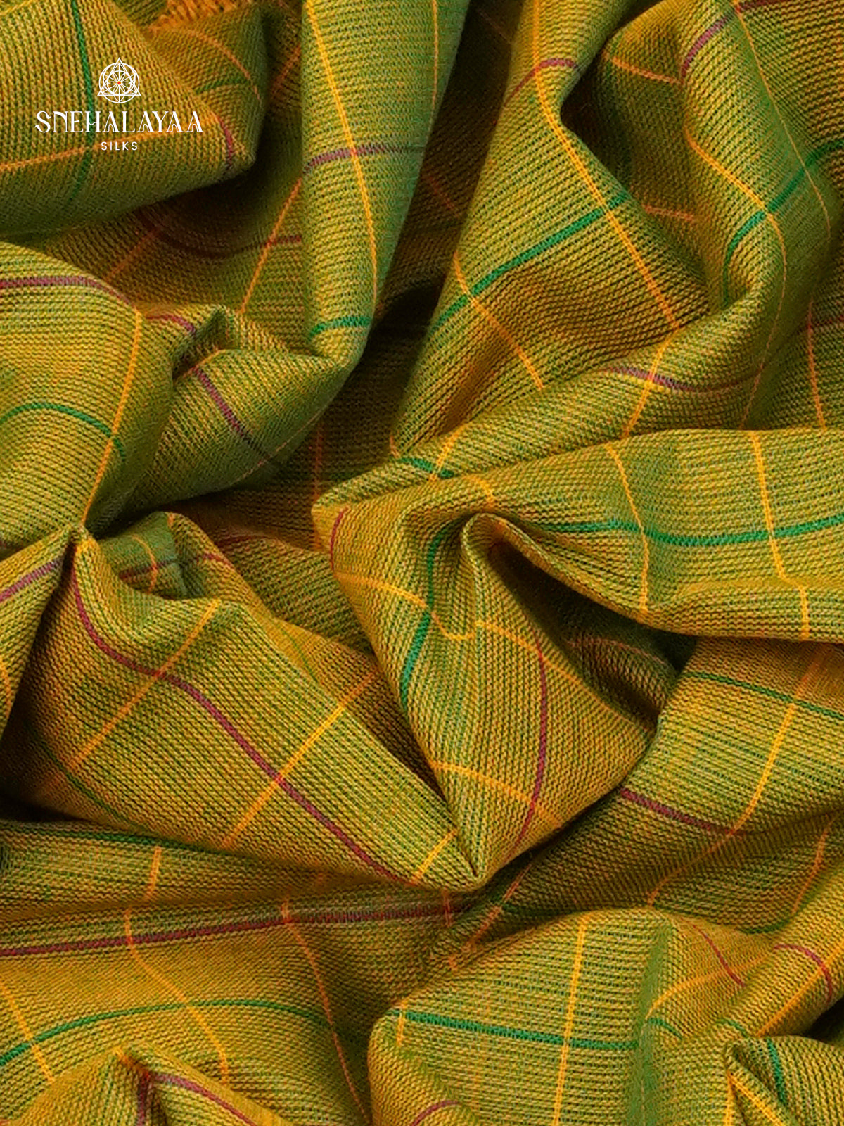 Checked Green Kanchi Cotton Saree with Traditional Zari Border