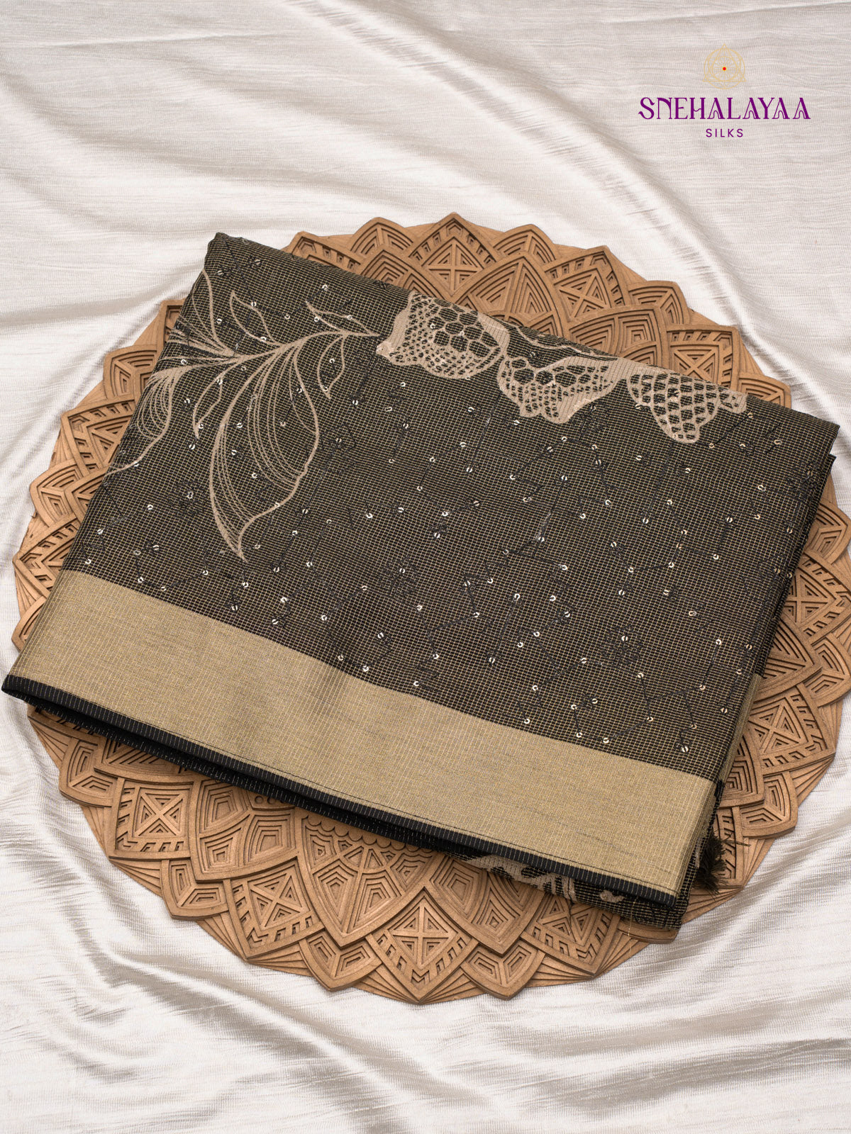 Black Dola Silk Embroidery Saree